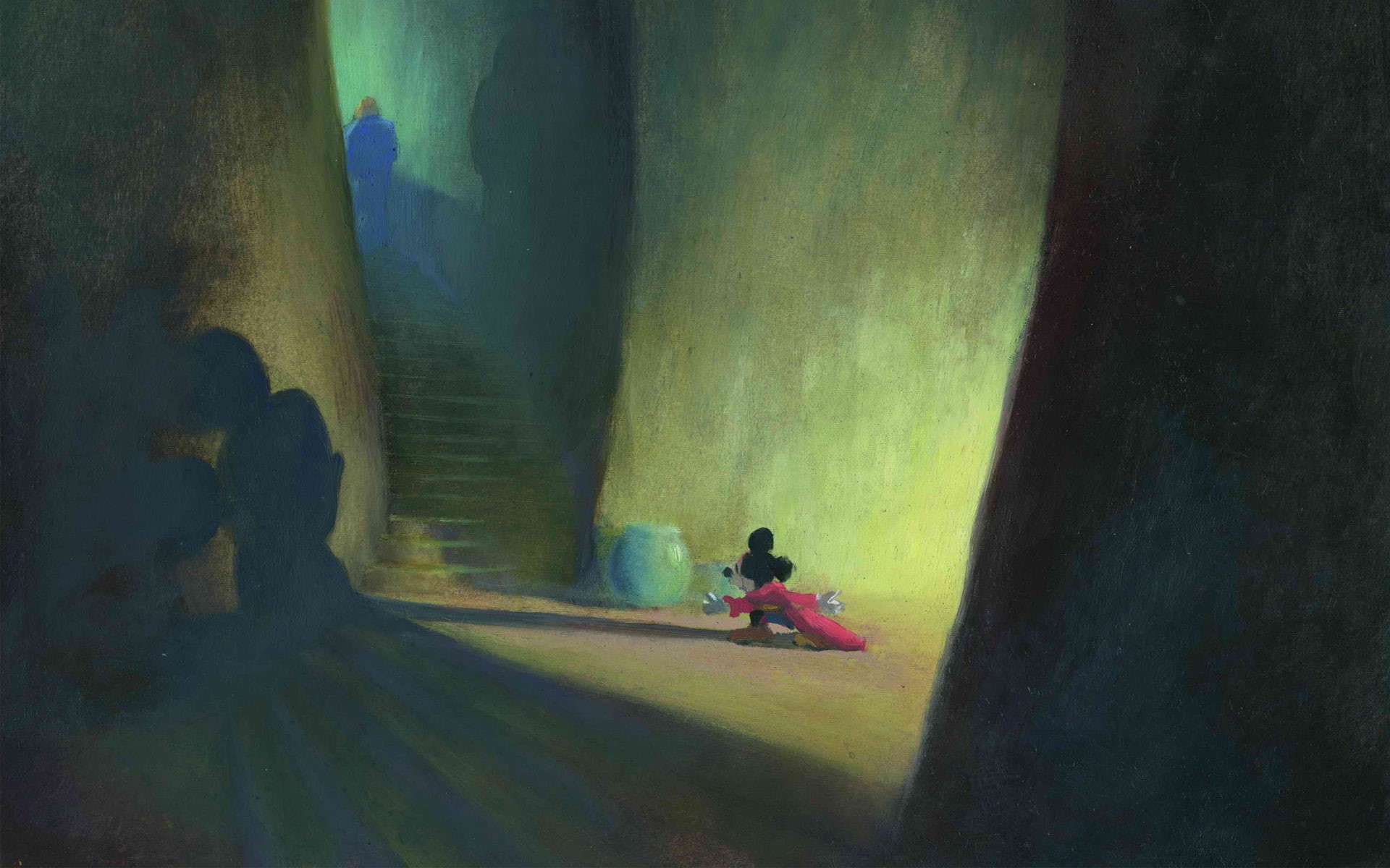 mickey, shadow, mouse, sorcerer, drawing, disney, digital/artwork, fantasia, hd, 1080P, HD Wallpaper