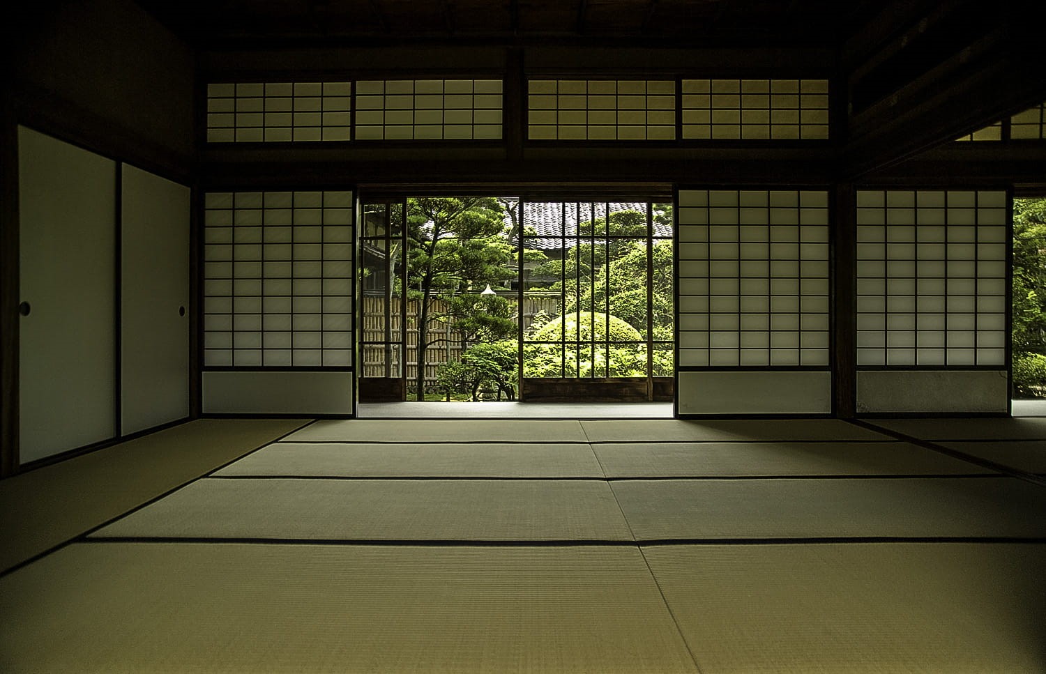 public domain, architecture, indoors, tile, Japanese Room, nature, photo, plant, flooring, built structure, sliding door, japanese, kyoto City, tree, no People, HD Wallpaper