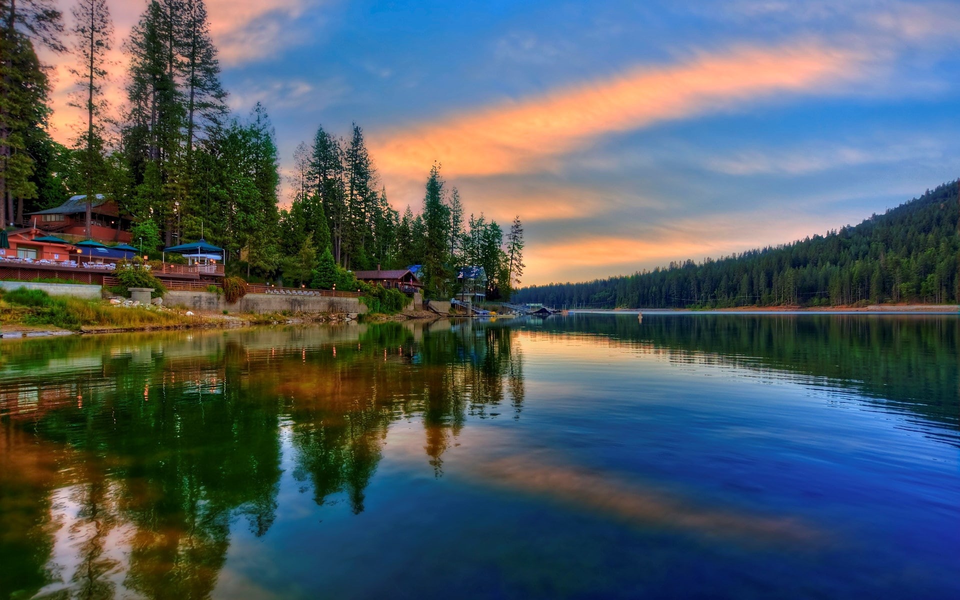 orange color, tree, scenics - nature, no people, sunset, tranquil scene, beauty in nature, non-urban scene, reflection lake, lake, cloud - sky, outdoors, HD Wallpaper