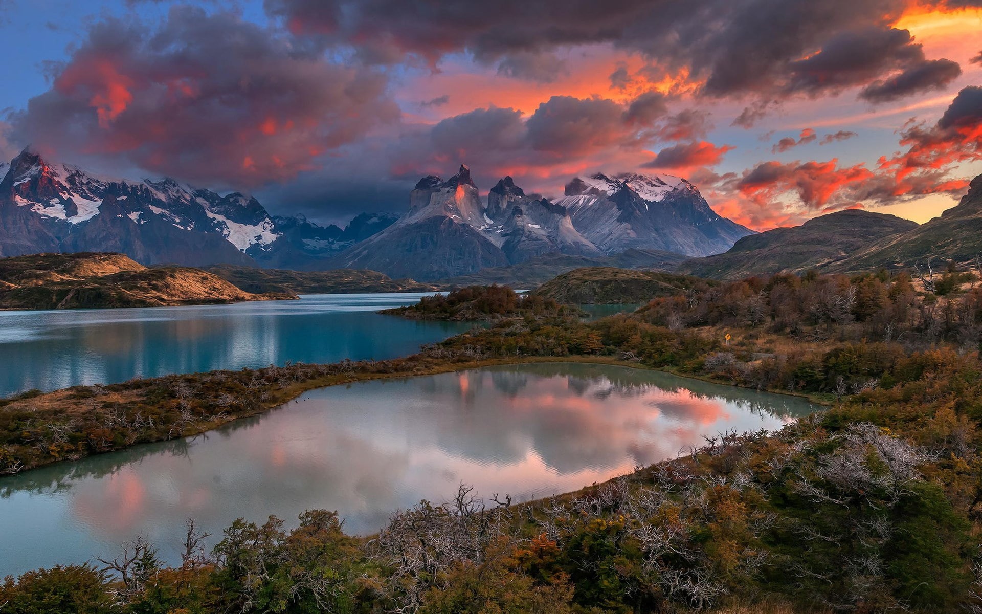 water, nature, scenics - nature, reflection, autumn, 1080P, sky, beauty in nature, snowcapped mountain, tranquility, tree, cloud - sky, backgrounds for computer nature 1920x1200, HD Wallpaper