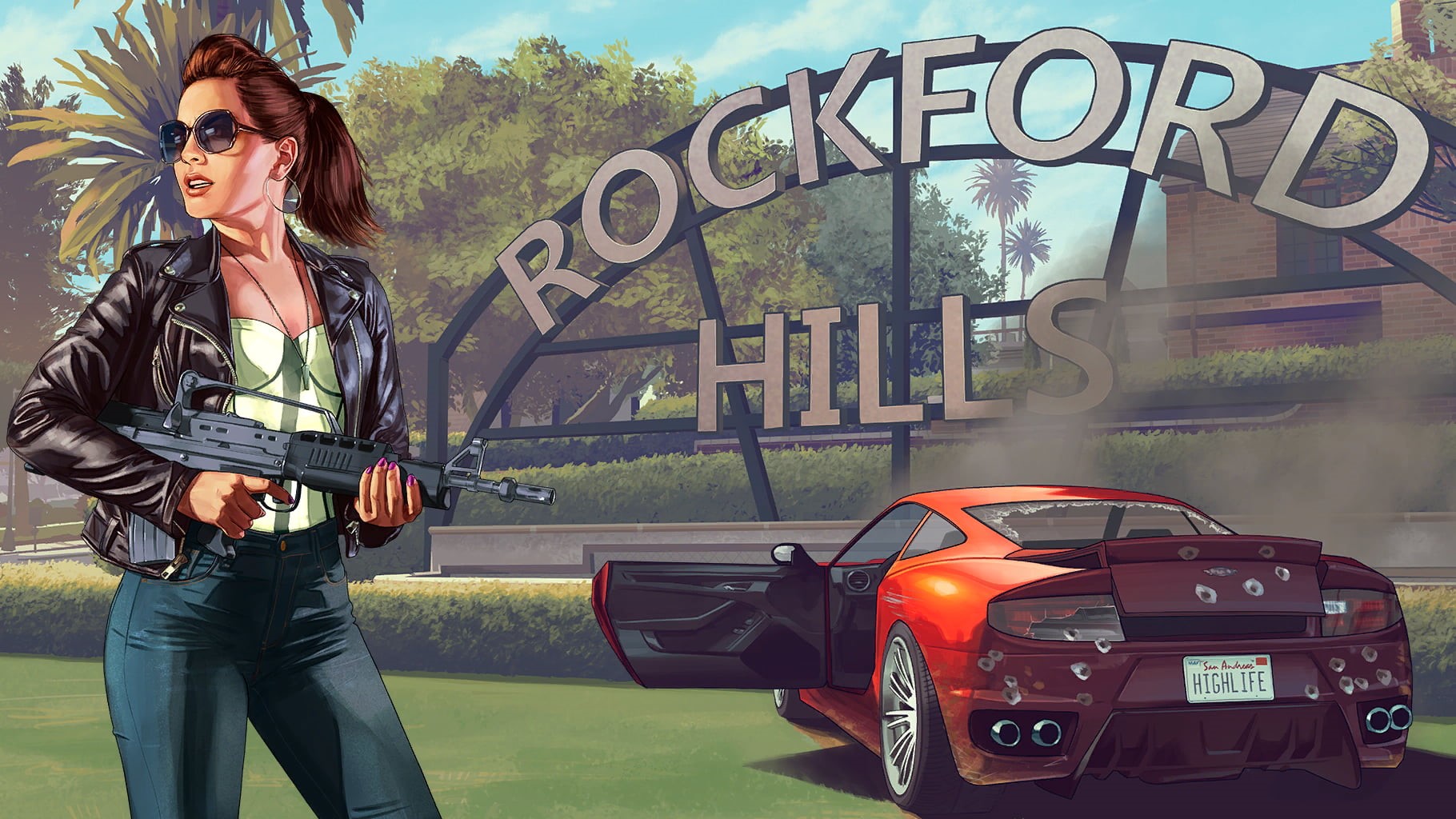 young adult, outdoors, beautiful woman, car, front view, digital, one person, leather, rockford, motor vehicle, adult, Grand Theft Auto V, lifestyles, 720P, HD Wallpaper