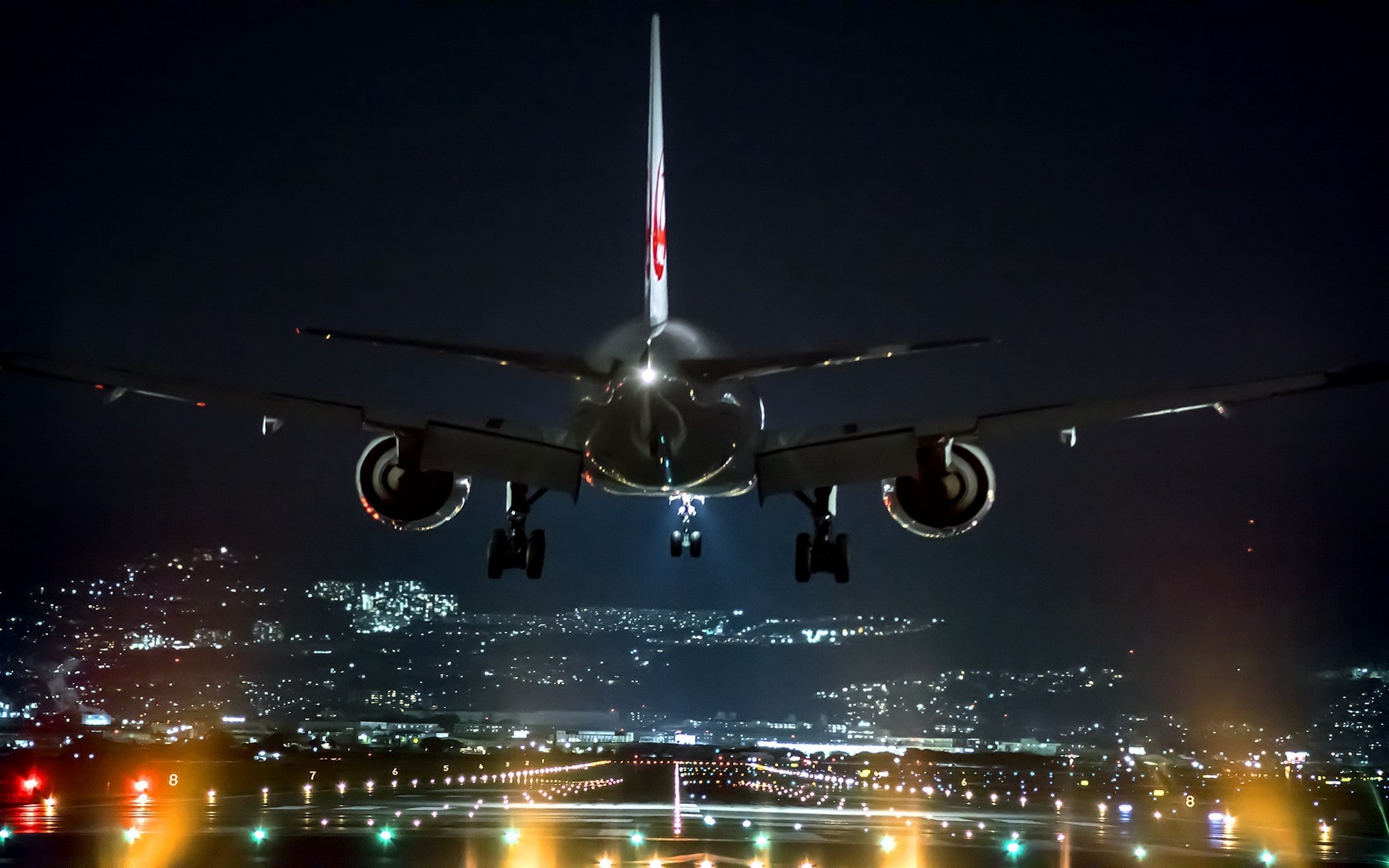 osaka, airport, 1080P, night, lights, landing, airplane, cityscape, japan, technology, HD Wallpaper