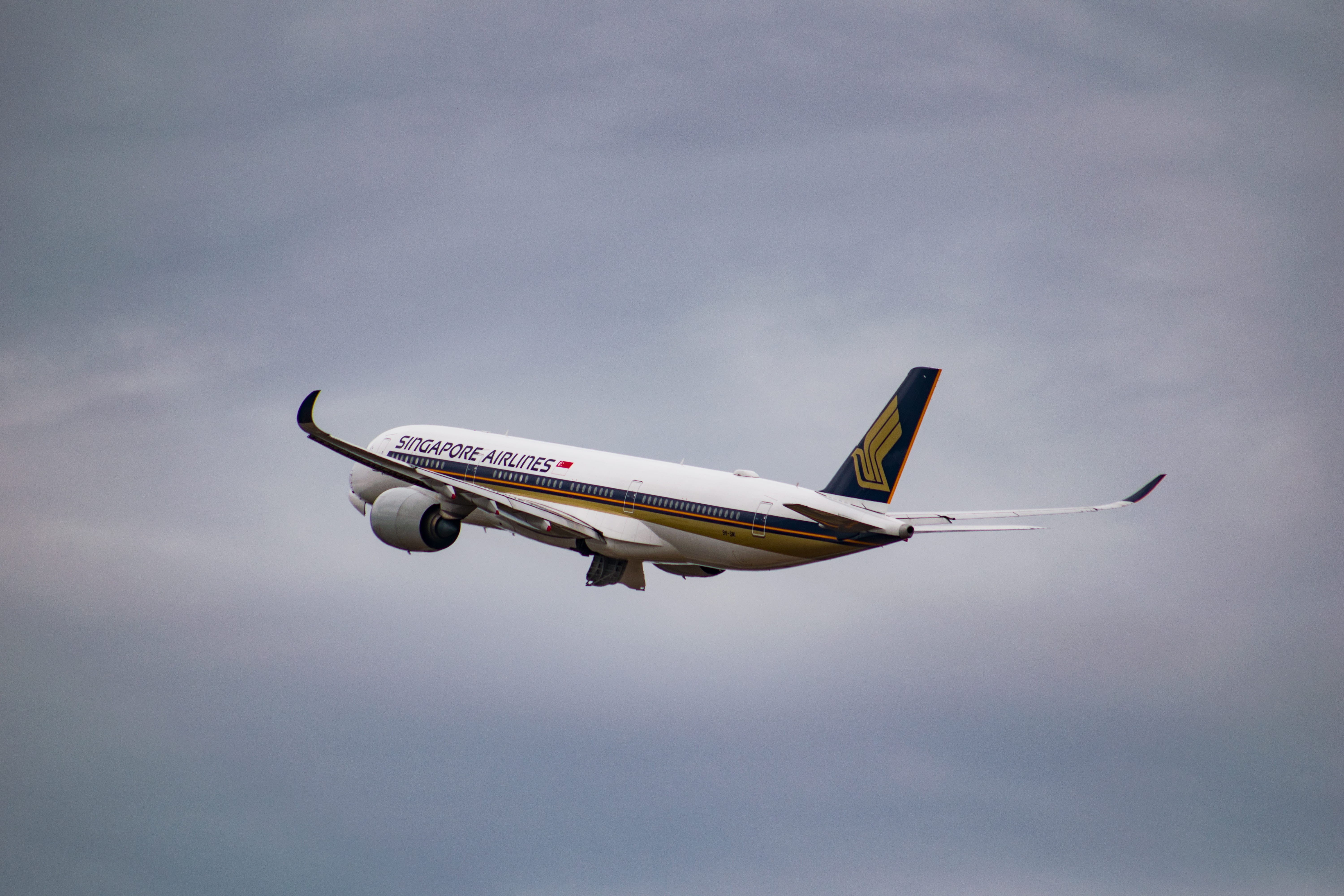 wing, no people, passenger, mid-air, mode of transportation, singapore, turbine, singapore airlines, germany, sky, air vehicle, düsseldorf, fly, cloud - sky, HD Wallpaper