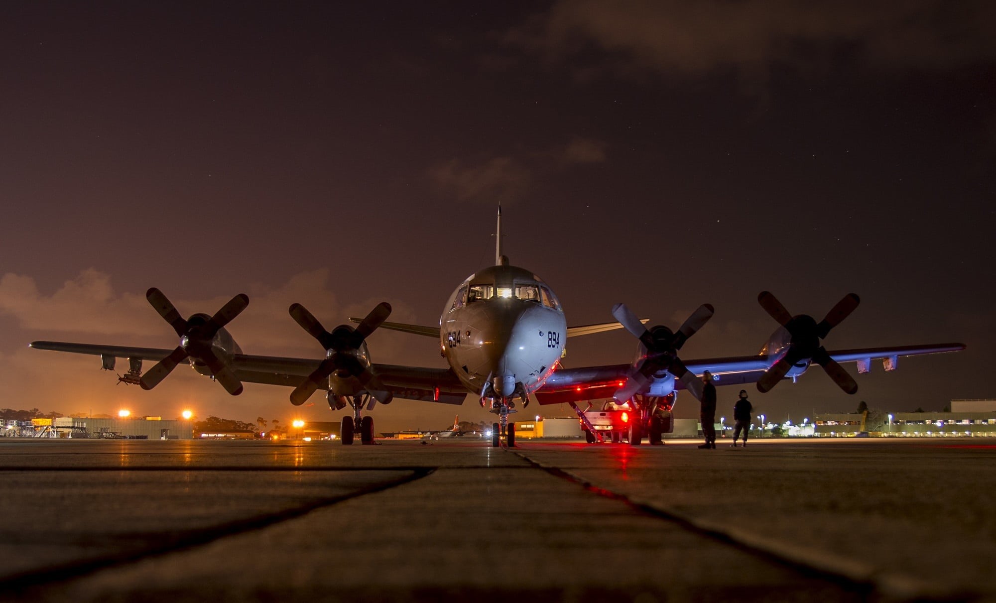 flight line, motion, travel, commercial airplane, mode of transportation, dusk, freight transportation, runway, lights, p-3c orion, maintenance, aviation, HD Wallpaper