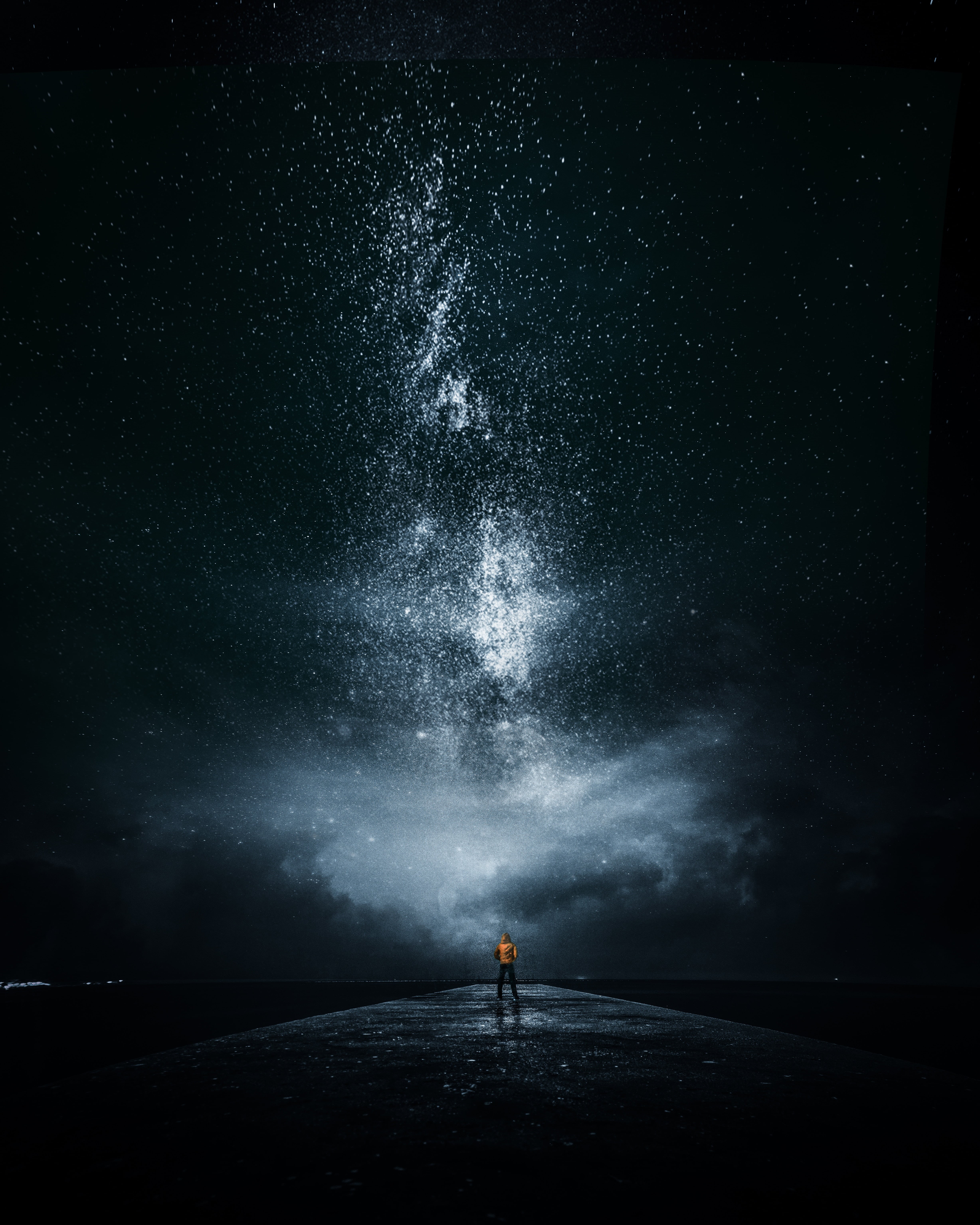  adult, night sky, milky Way, people, backgrounds, black Color, scenics - nature, rear view, inspiration, leisure activity, men, silhouette, full length, Phone HD Wallpaper