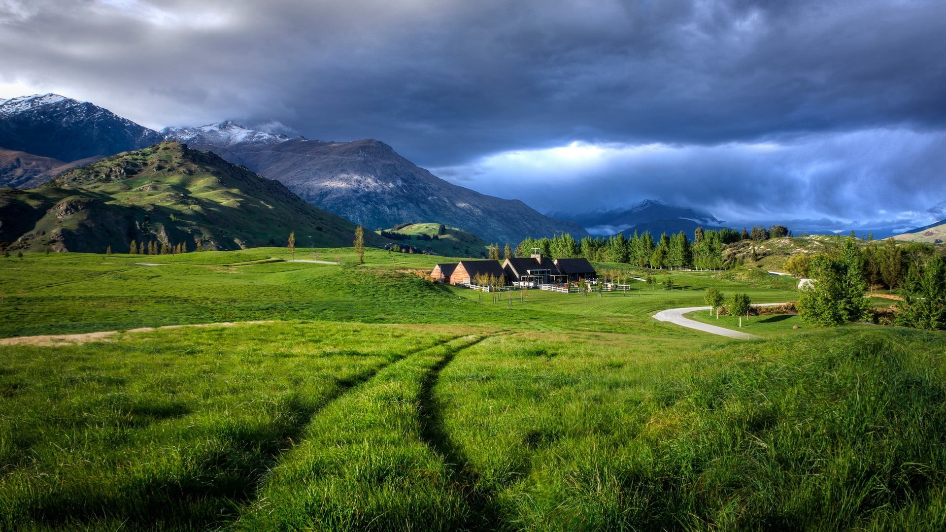 cloud - sky, mountain, agriculture, road, beauty in nature, architecture, field, no people, mountain range, outdoors, landscape, sky, green color, scenics - nature, HD Wallpaper