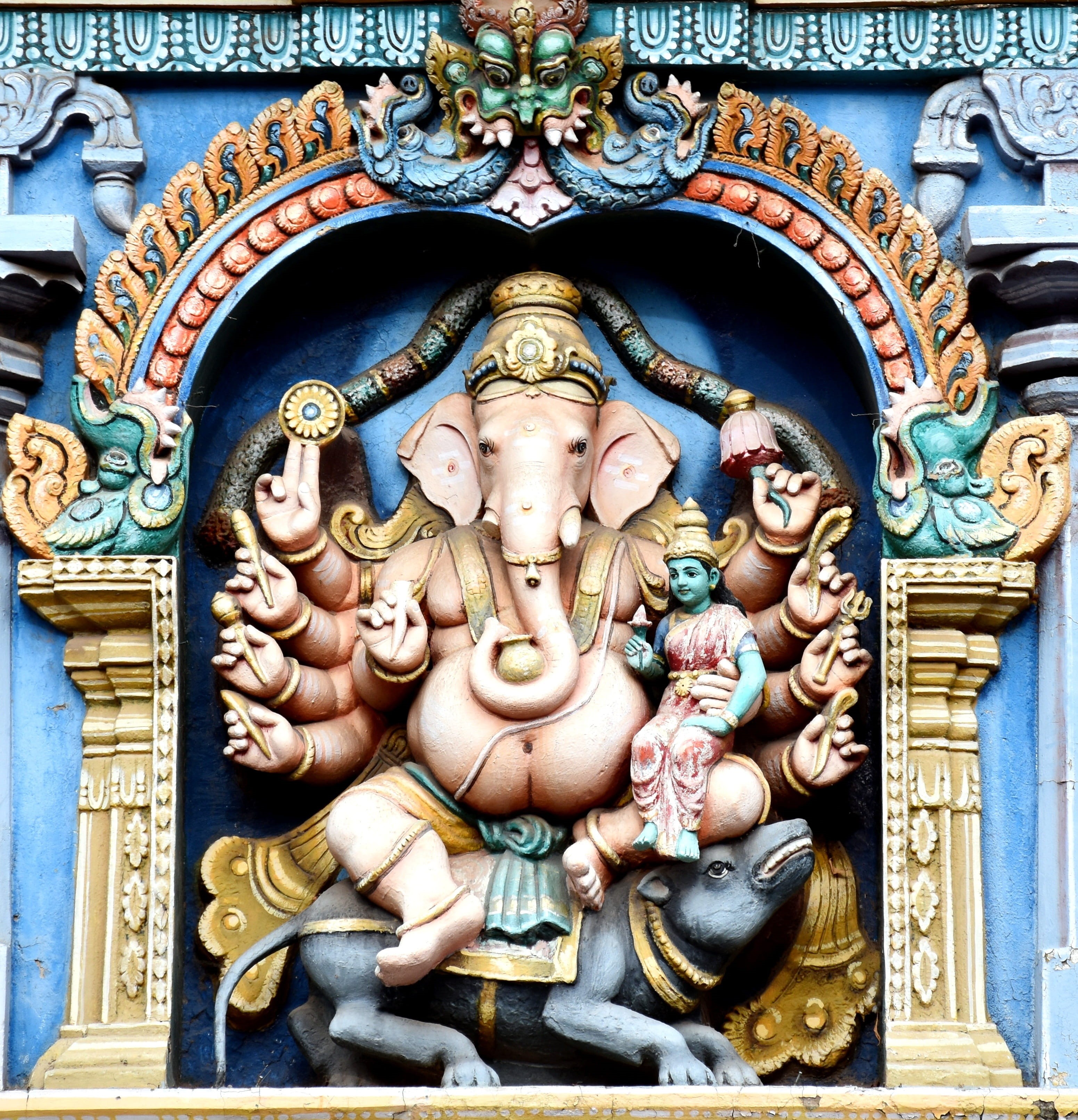 sculpture, multiple, spirituality, representation, carving, culture, art and craft, colourful, creativity, no people, art, 2K, belief, elephant, architecture, Phone HD Wallpaper