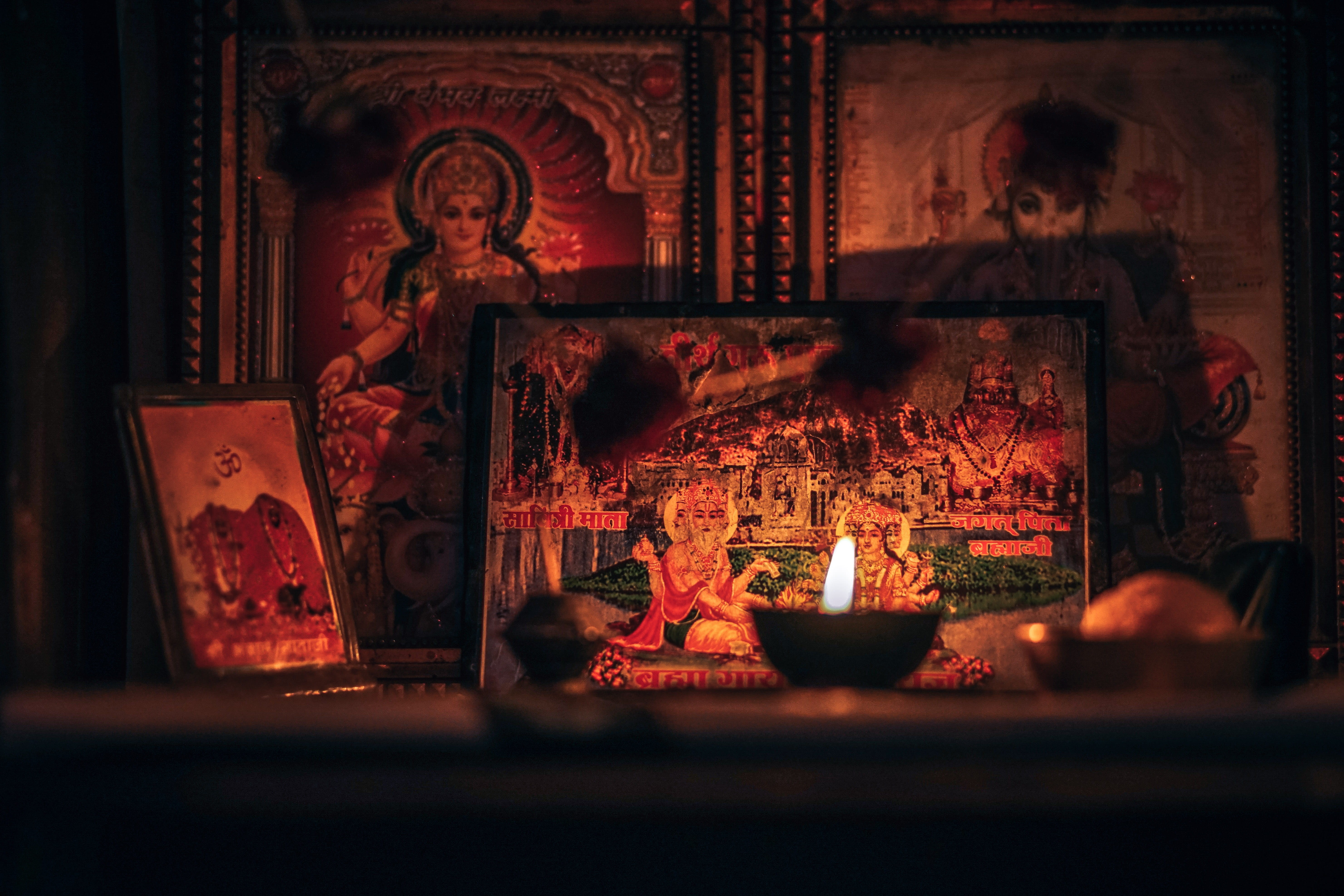 god, icon, painting, goddess, religious, belief, paint, craft, altar, adult, candle, indoors, asia, gods, celebration, hindu, human representation, 5K, HD Wallpaper
