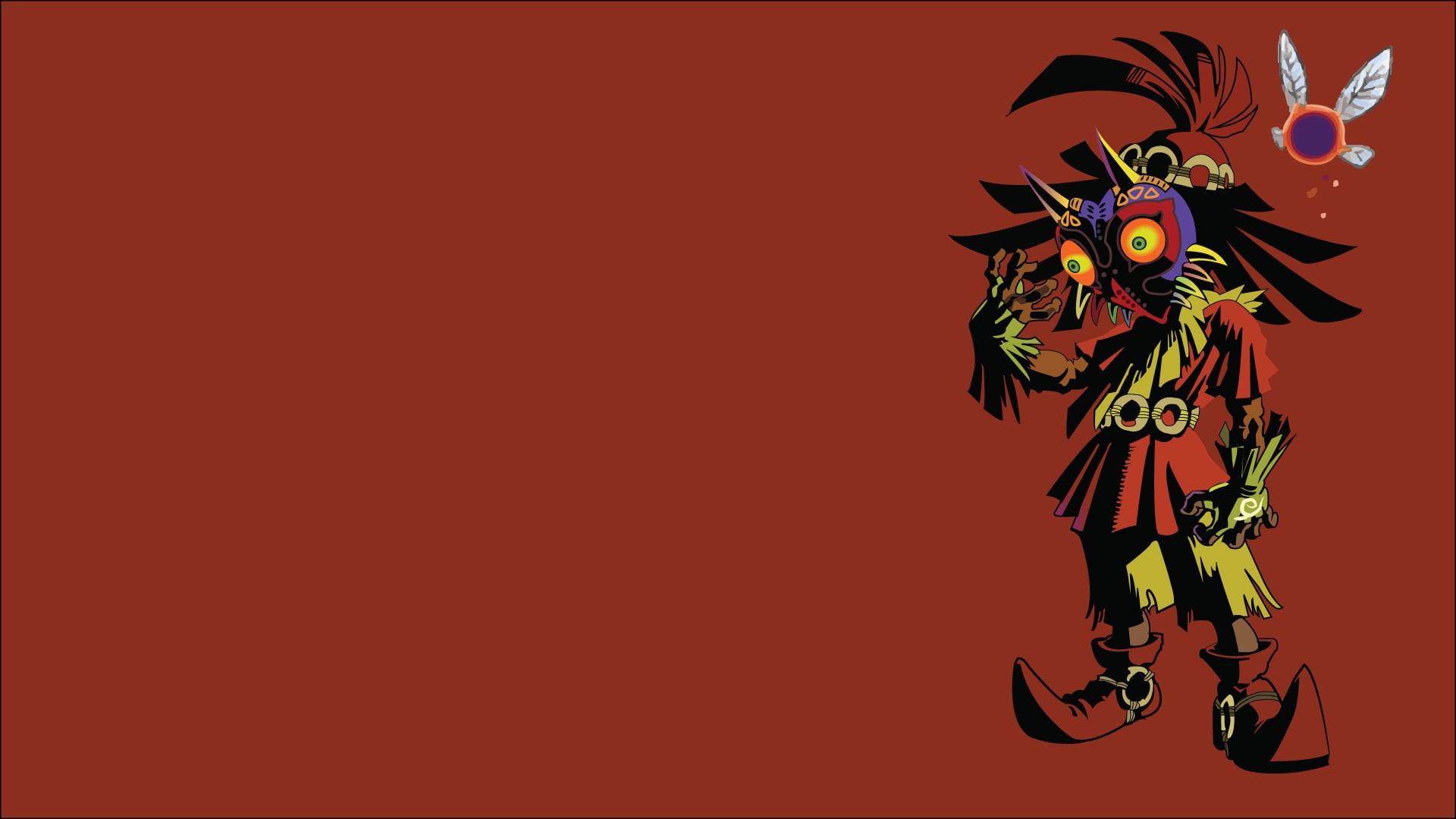 nature, 1080P, cut out, clothing, adult, The Legend of Zelda, video games, copy space, Zelda, red background, skull kid, colored background, red, representation, HD Wallpaper