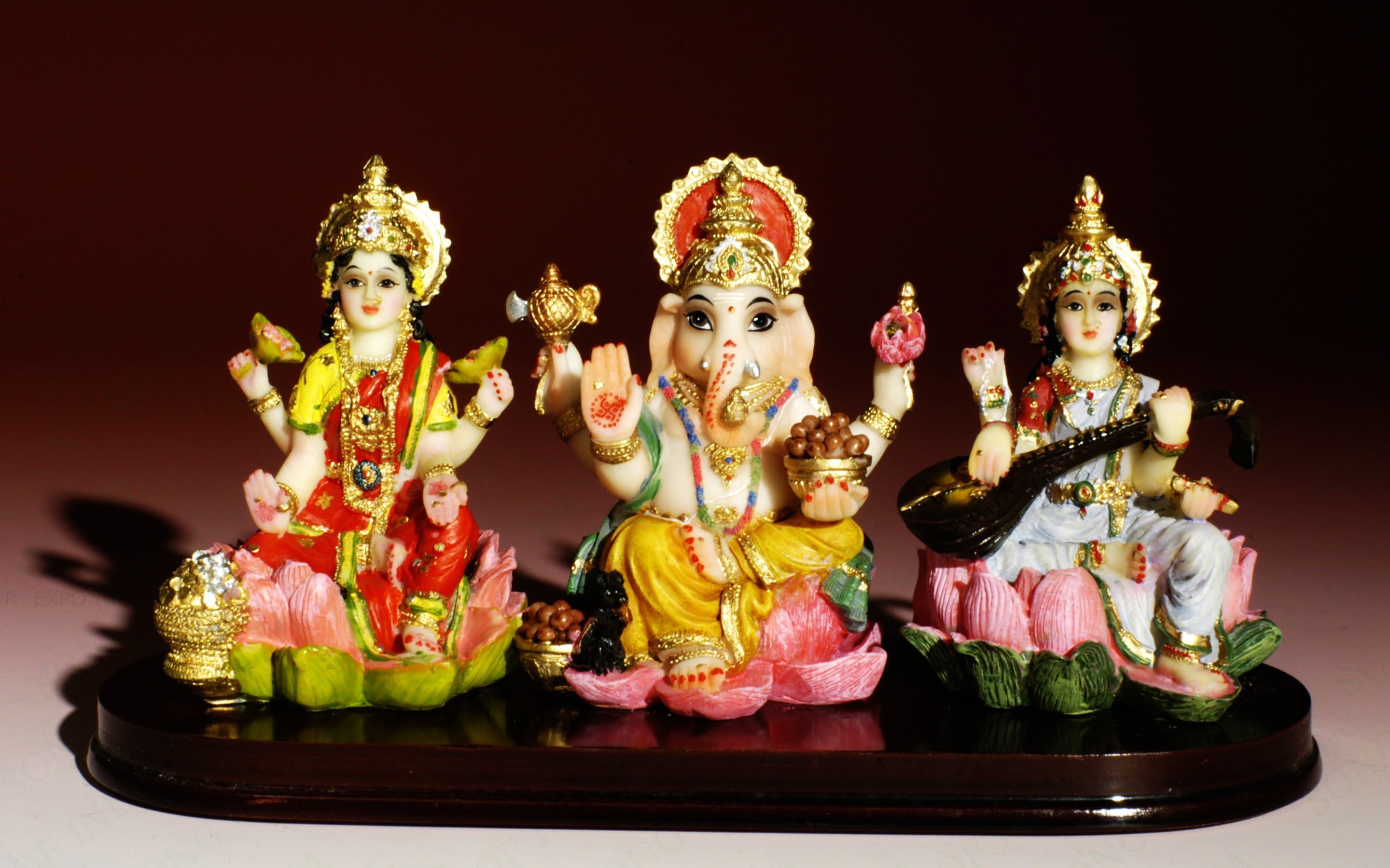 ganapati, saraswati, lord, statues, ganesh, figurines, laxmi, ganesha, 2K, happiness, joy, HD Wallpaper