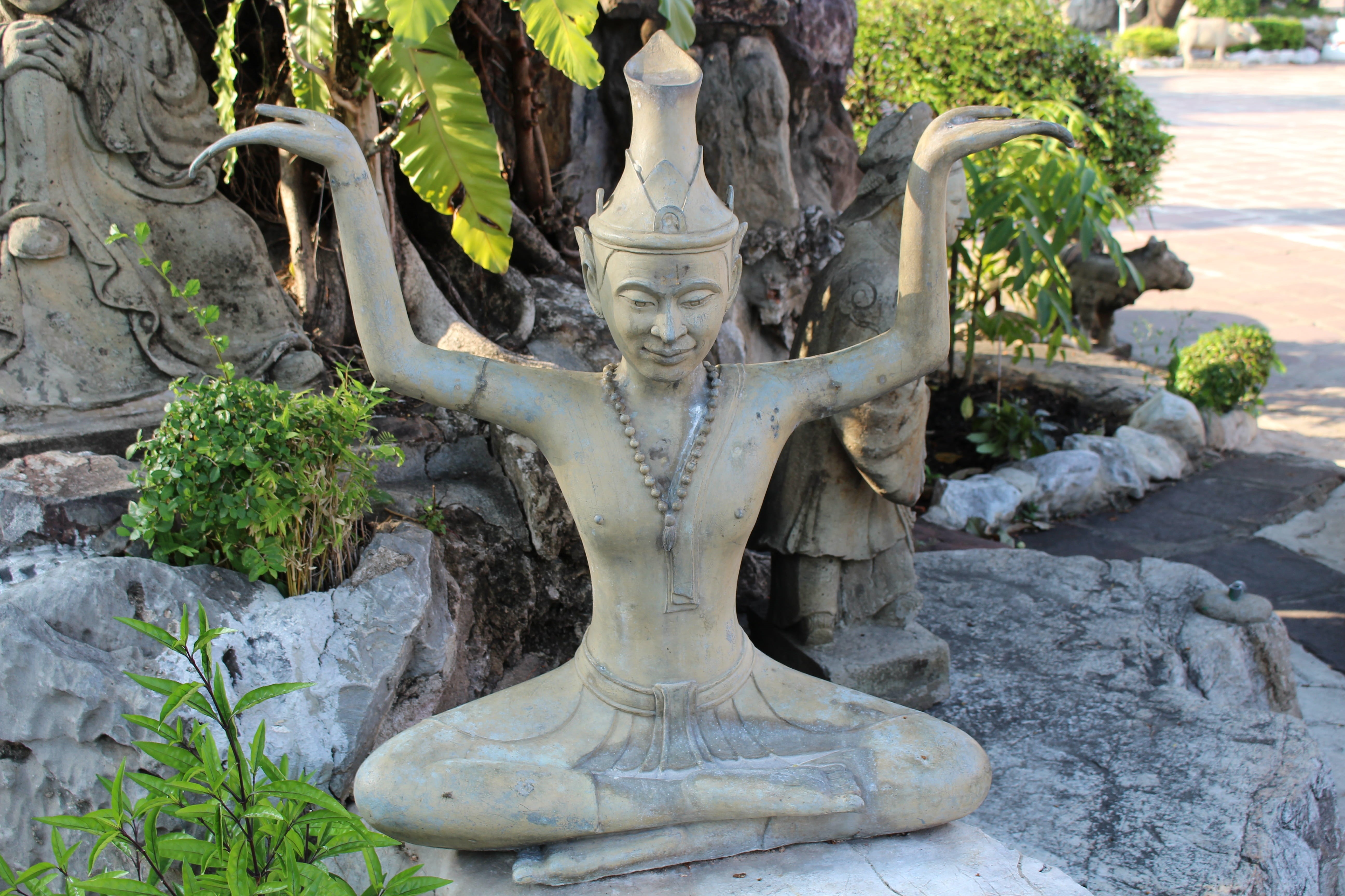 culture, rock, green, 5K, wat, bangkok, zen, spiritual, hope, ancient, faith, stone material, pray, believe, nature, thailand, travel, creativity, spirituality, HD Wallpaper