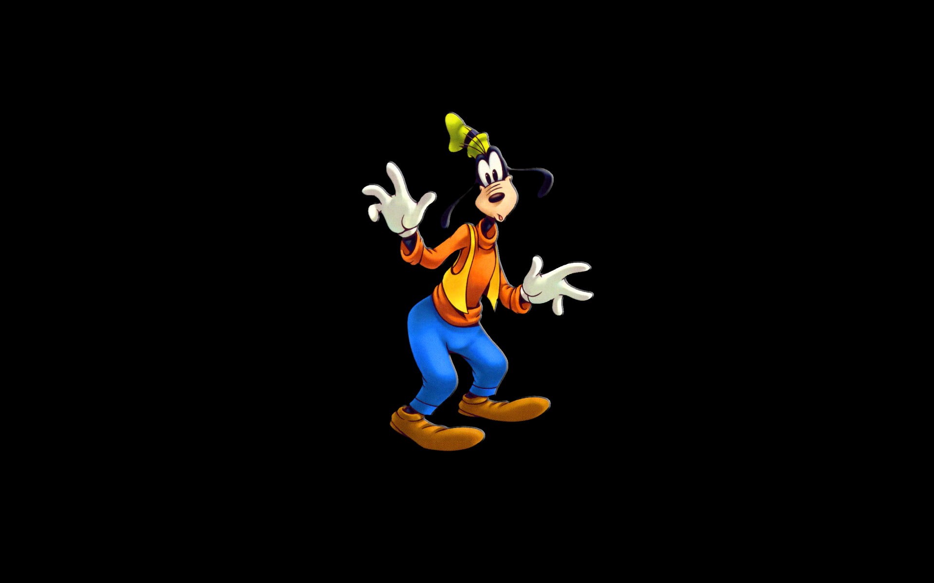 cut out, smiling, studio shot, Goof, full length, indoors, yellow, side view, mid-air, one person, nature, young adult, Walt Disney, disney, copy space, HD Wallpaper