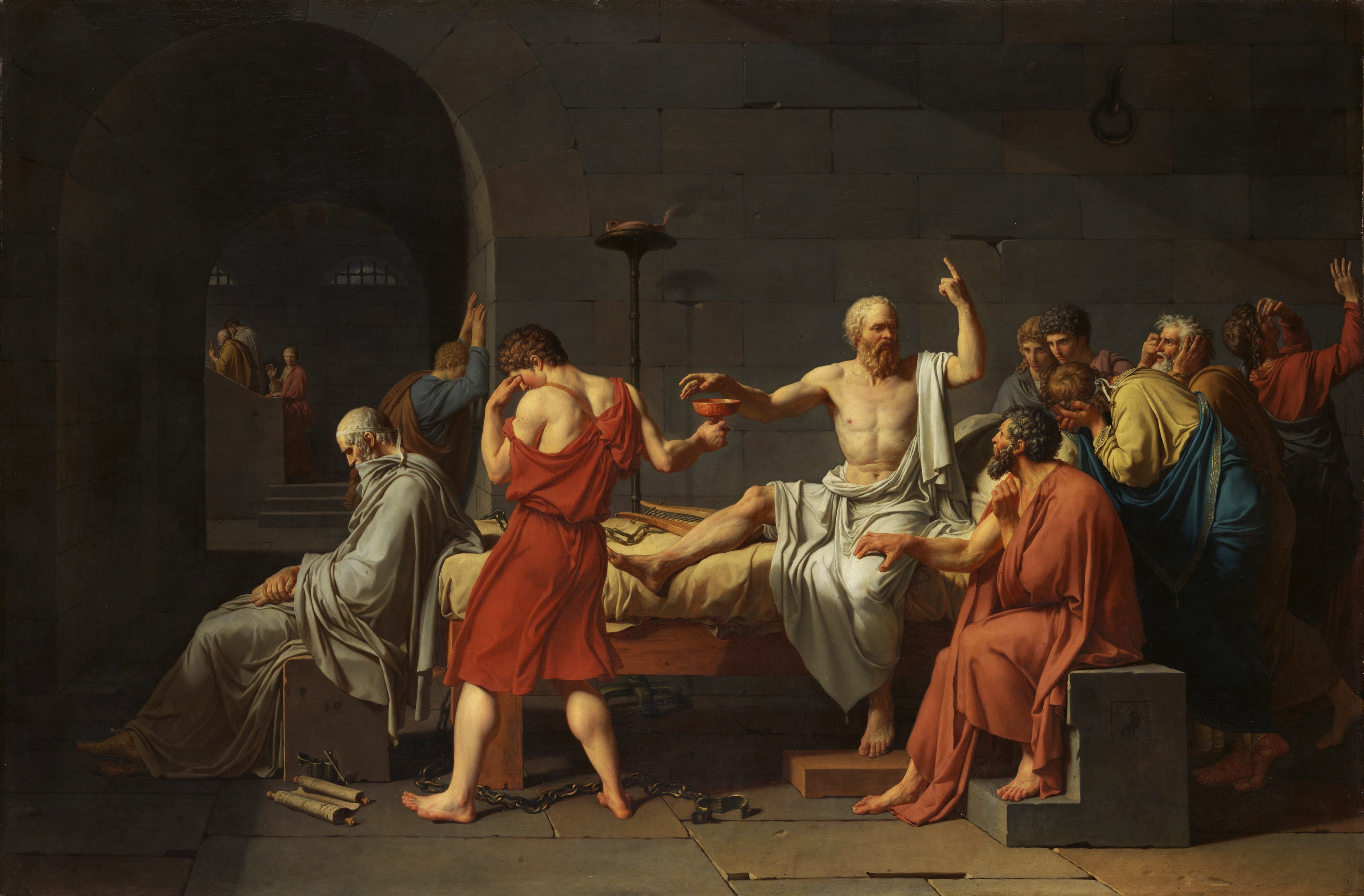 4K, traditional art, people, Socrates, Jacques-Louis David, Traditional Artwork, Greek philosophers, painting, HD Wallpaper