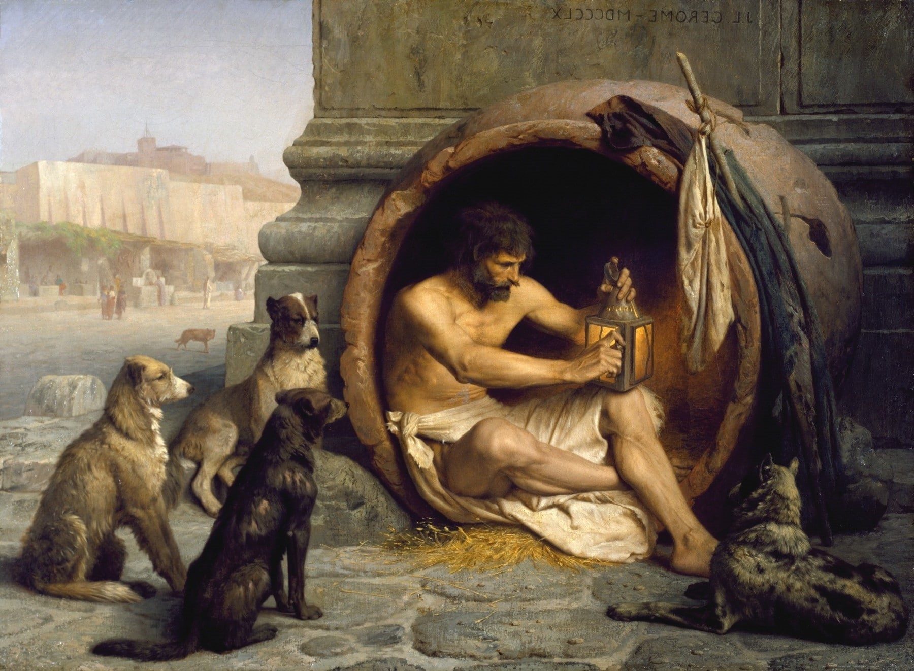 cynicism, diogenes, sitting, painting, Classic Art, 720P, jean, dog, leon gerome, greek philosophers, HD Wallpaper