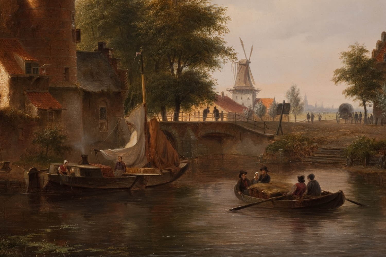windmill, steps, sailboats, boat, classic art, spirituality, 720P, two, architecture, mode of transportation, built structure, group of people, belief, HD Wallpaper