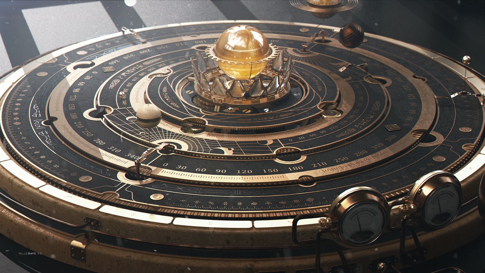 number, no people, shape, luxury, planet, still life, 1080P, accuracy, pattern, close-up, time, circle, gold colored, instrument of time, steampunk, geometric shape, HD Wallpaper
