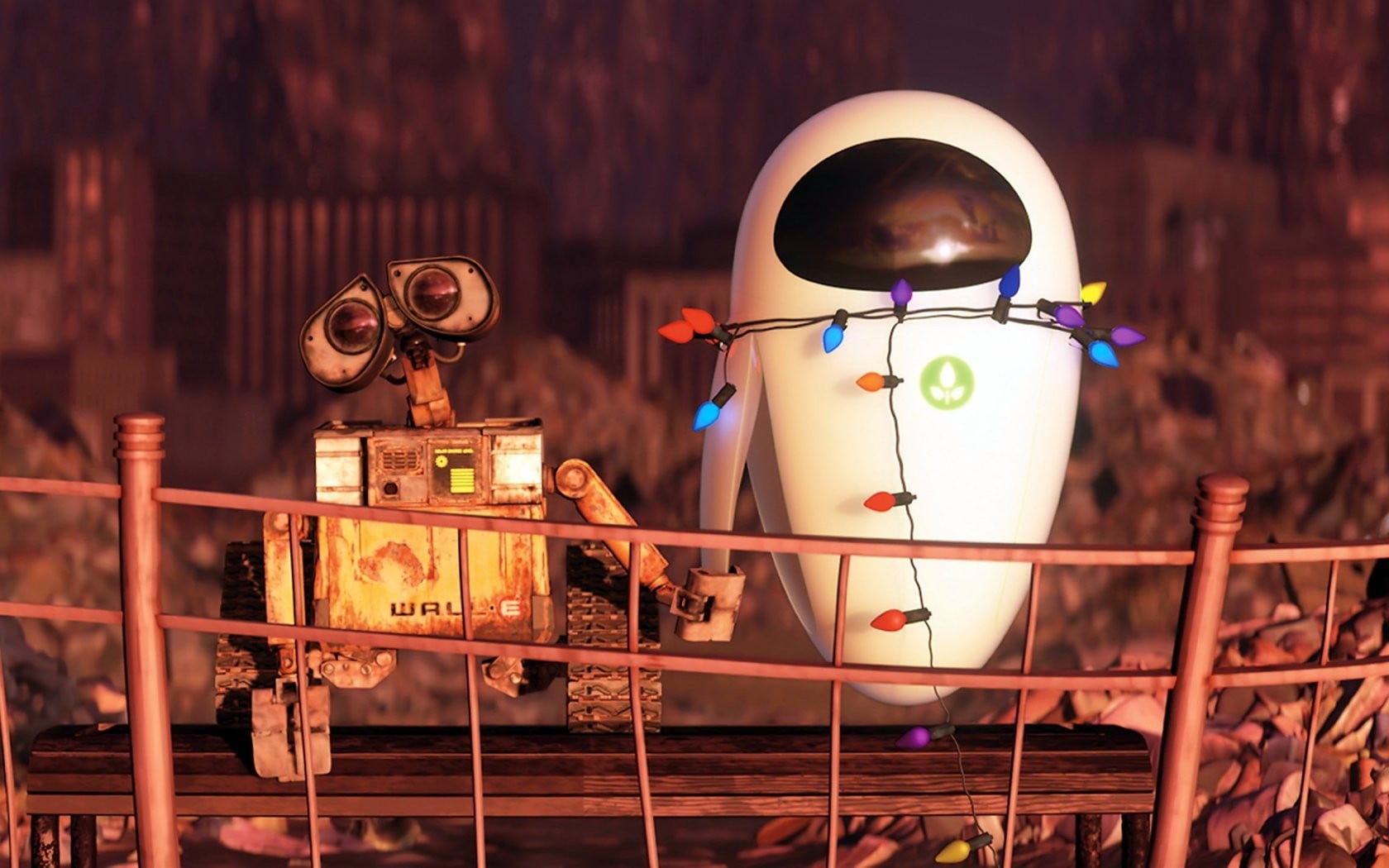 Disney Pixar, outdoors, metal, illuminated, focus on foreground, still, eva, photography, 720P, built structure, arts culture and entertainment, railing, HD Wallpaper
