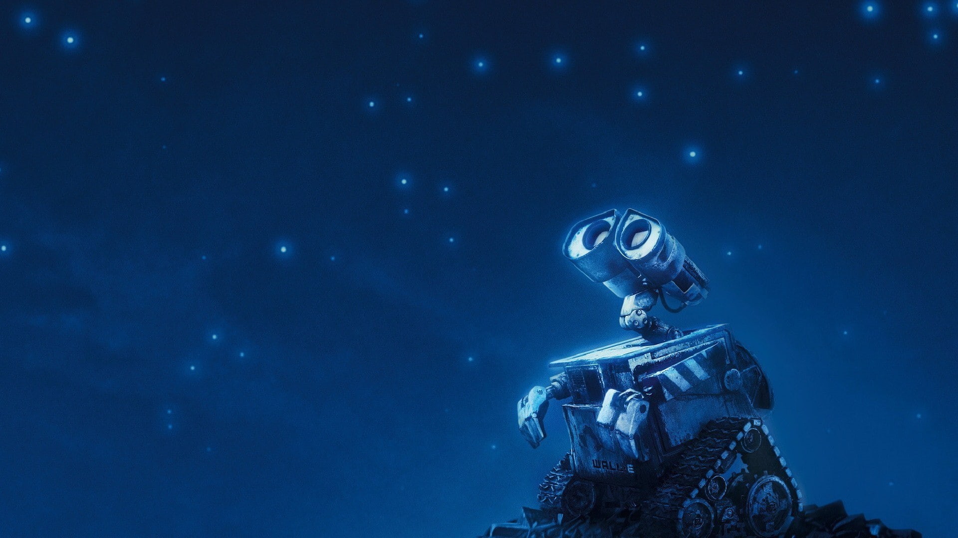 government, robot, fantasy, space, WALL·E, star - space, e, Pixar Animation Studios, stars, constellation, outdoors, blue, galaxy, male likeness, wall, HD Wallpaper