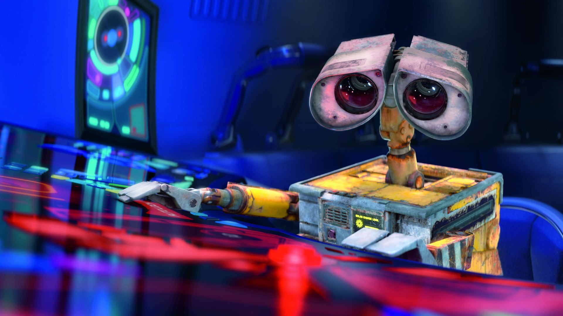 WALL·E, no people, close-up, 1080P, occupation, connection, electronics industry, control, industry, nightlife, computer, selective focus, equipment, technology, HD Wallpaper