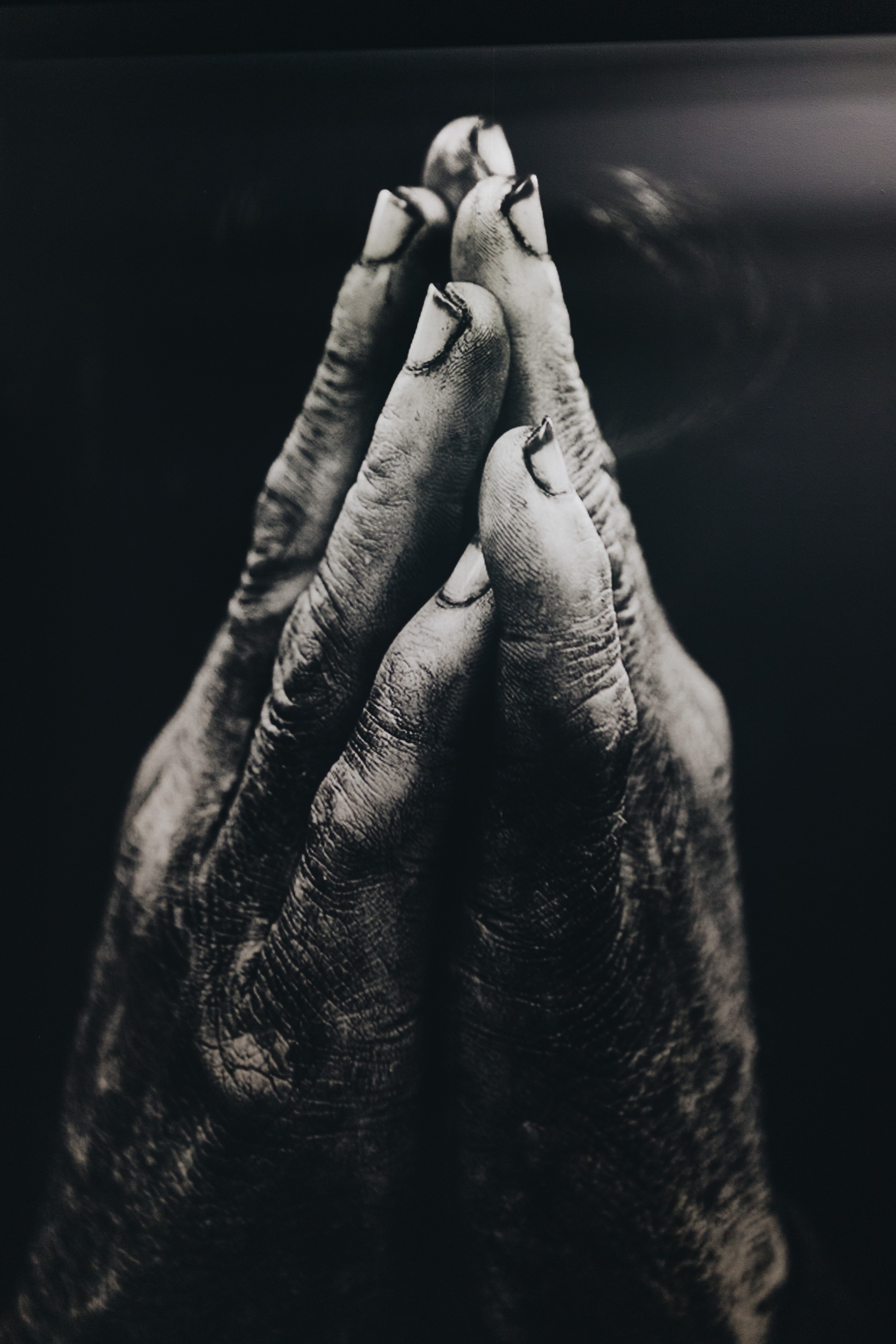 hands, finger, indoors, fingers, lifestyles, close-up, emotion, praying, grayscale, black background, nail, body part, ring, real people, people, adult, Phone HD Wallpaper