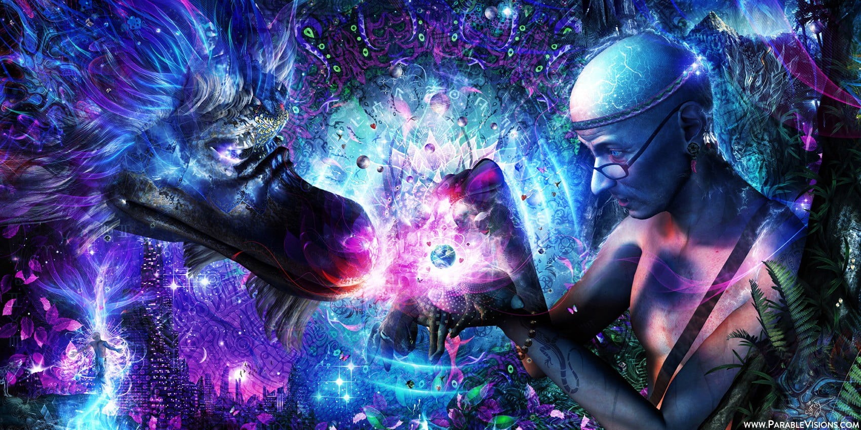 fantasy art, man, men, waist up, Cameron Gray, psychedelic, adult, illustration, technology, occupation, looking, digital composite, 720P, helmet, headwear, HD Wallpaper