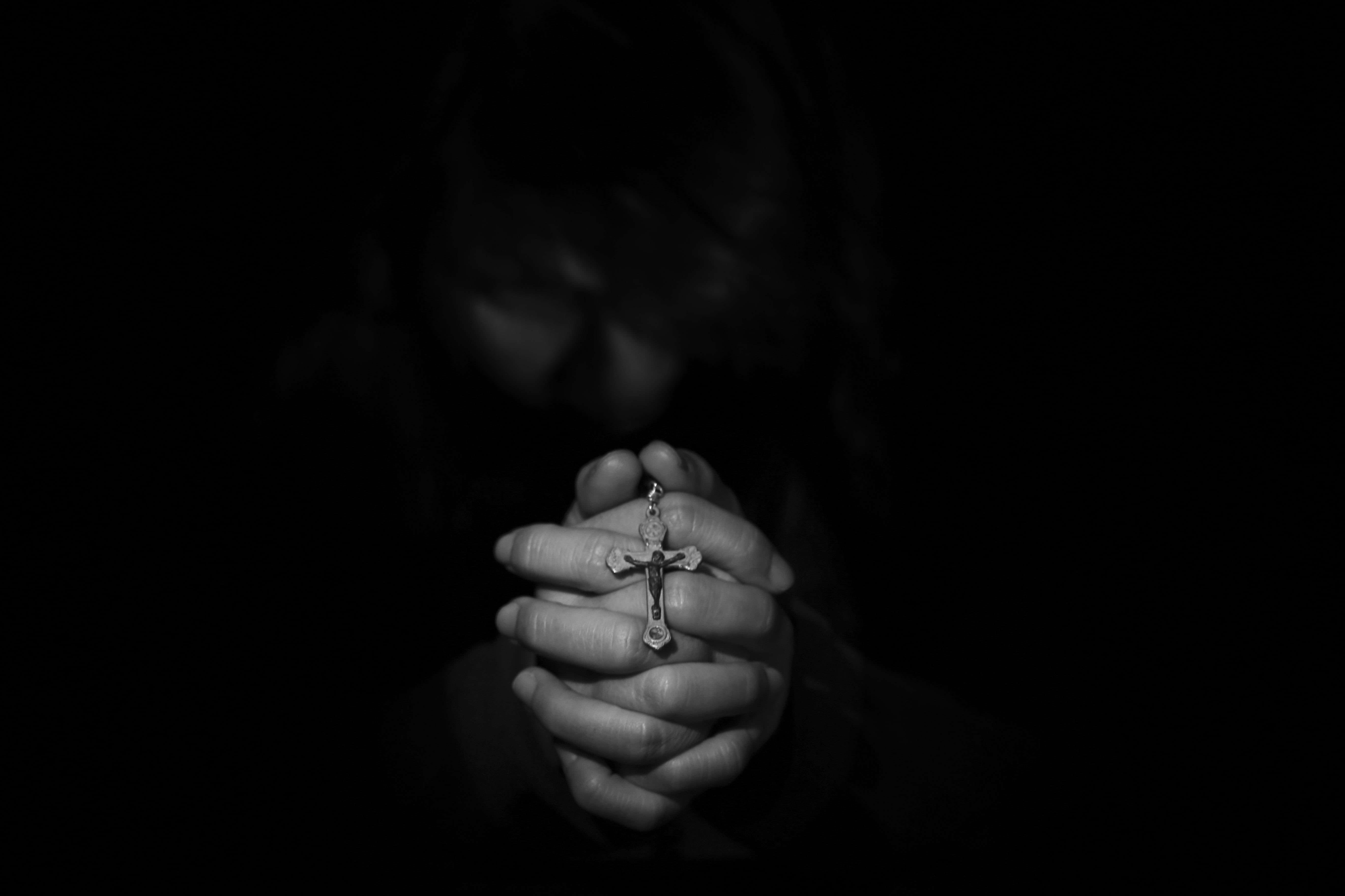 closeup, meditation, forgiveness, emotion, god, 5K, grayscale, holding, hopelessness, spiritual, sad, person, hand, portrait, head, black background, hope, HD Wallpaper