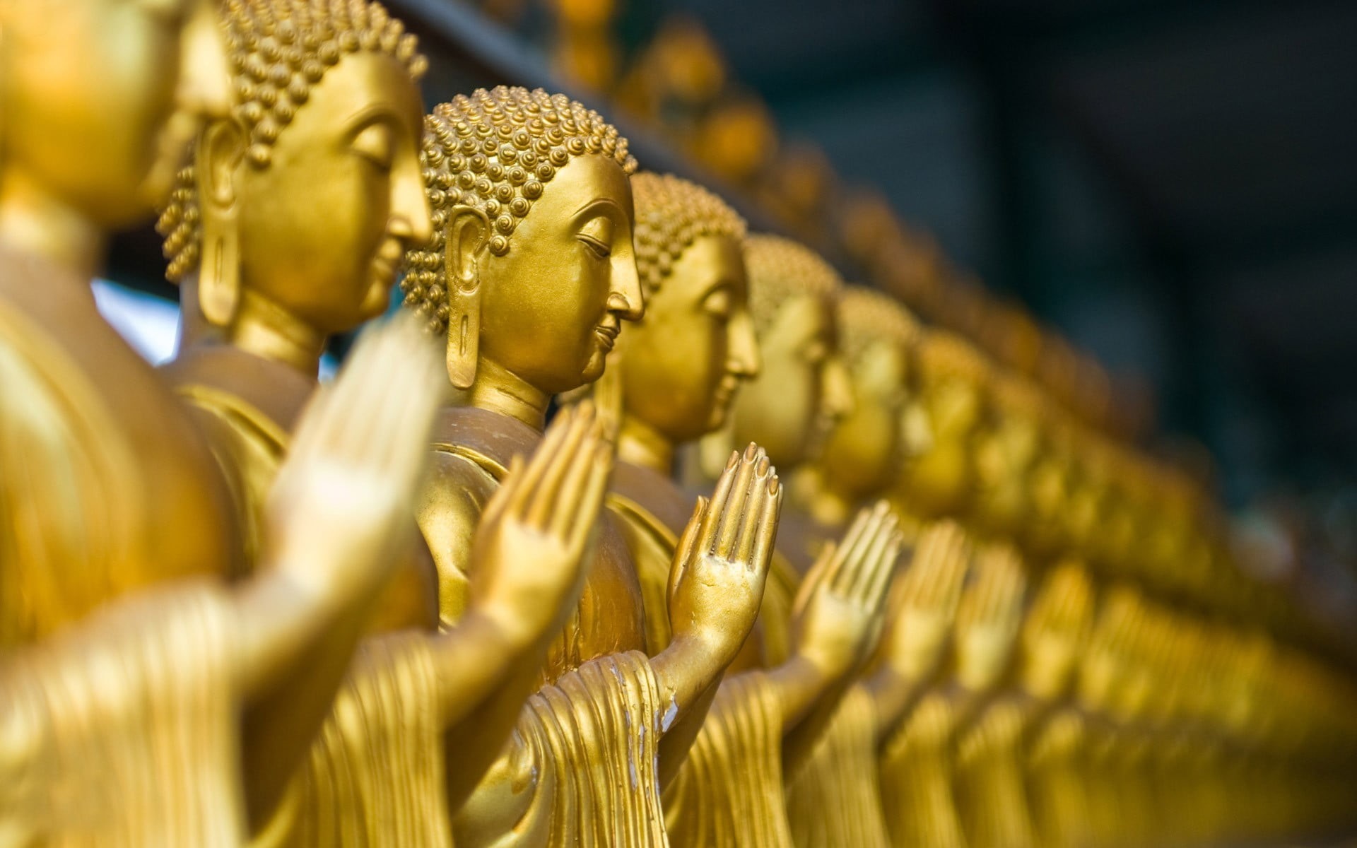 old, east Asian Culture, decoration, blurred, steel, thailand, statue, metal, ancient, gold Colored, lot, macro, close-up, art and craft, 1080P, gold, HD Wallpaper