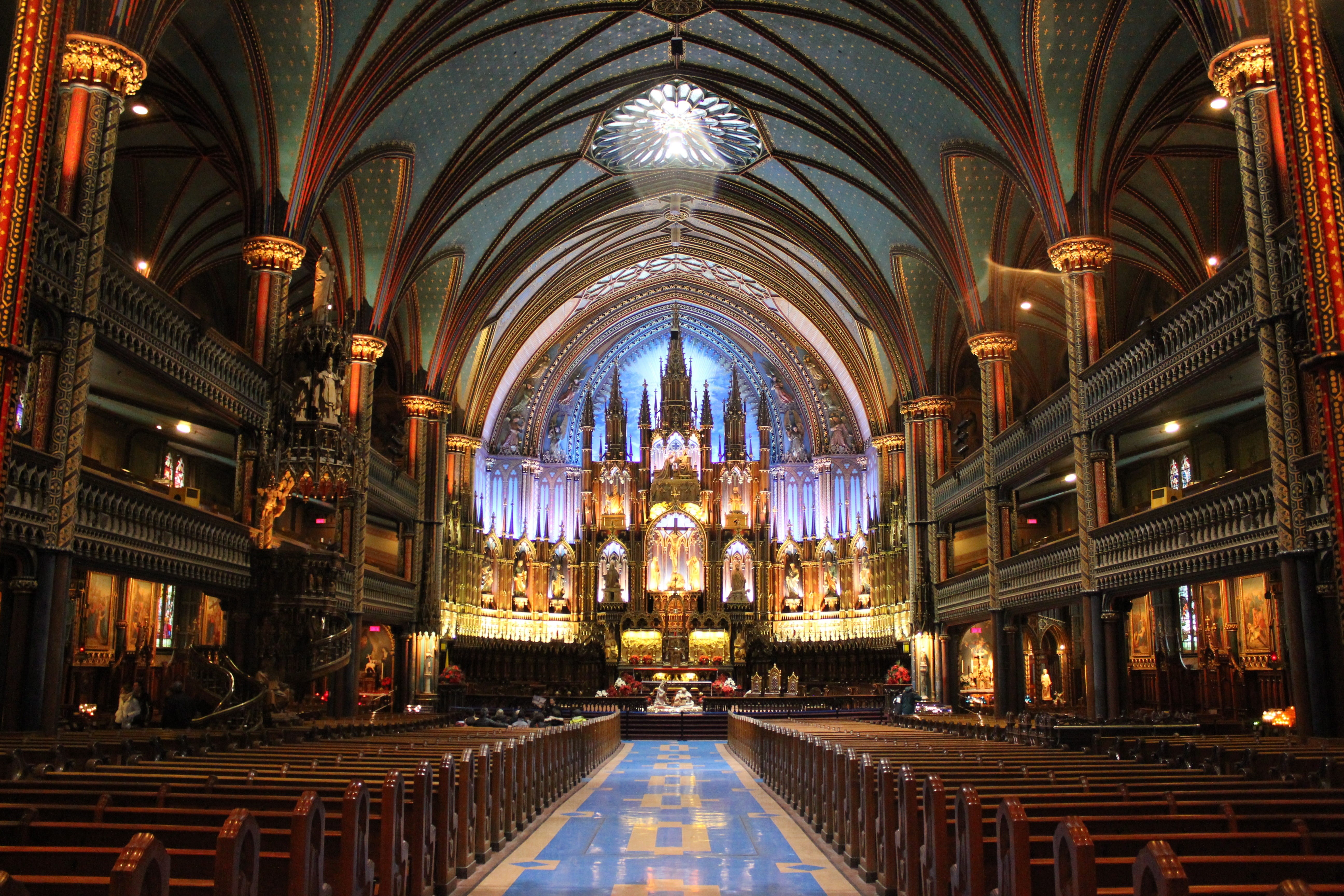 architecture and art, arch, place of worship, pew, building, illuminated, interior, montreal, aisle, 5K, ornate, glass, church, architecture, photo, ceiling, HD Wallpaper