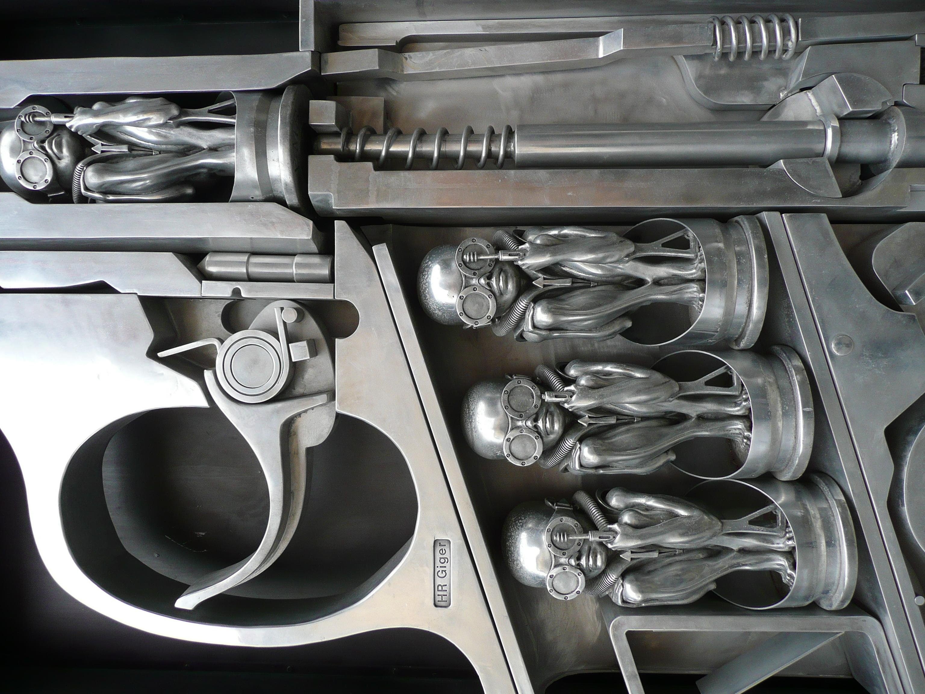 silver colored, h, sci, steel, group, variation, large group of objects, stainless steel, arrangement, full frame, alloy, Giger, indoors, Evil, close-up, HD Wallpaper