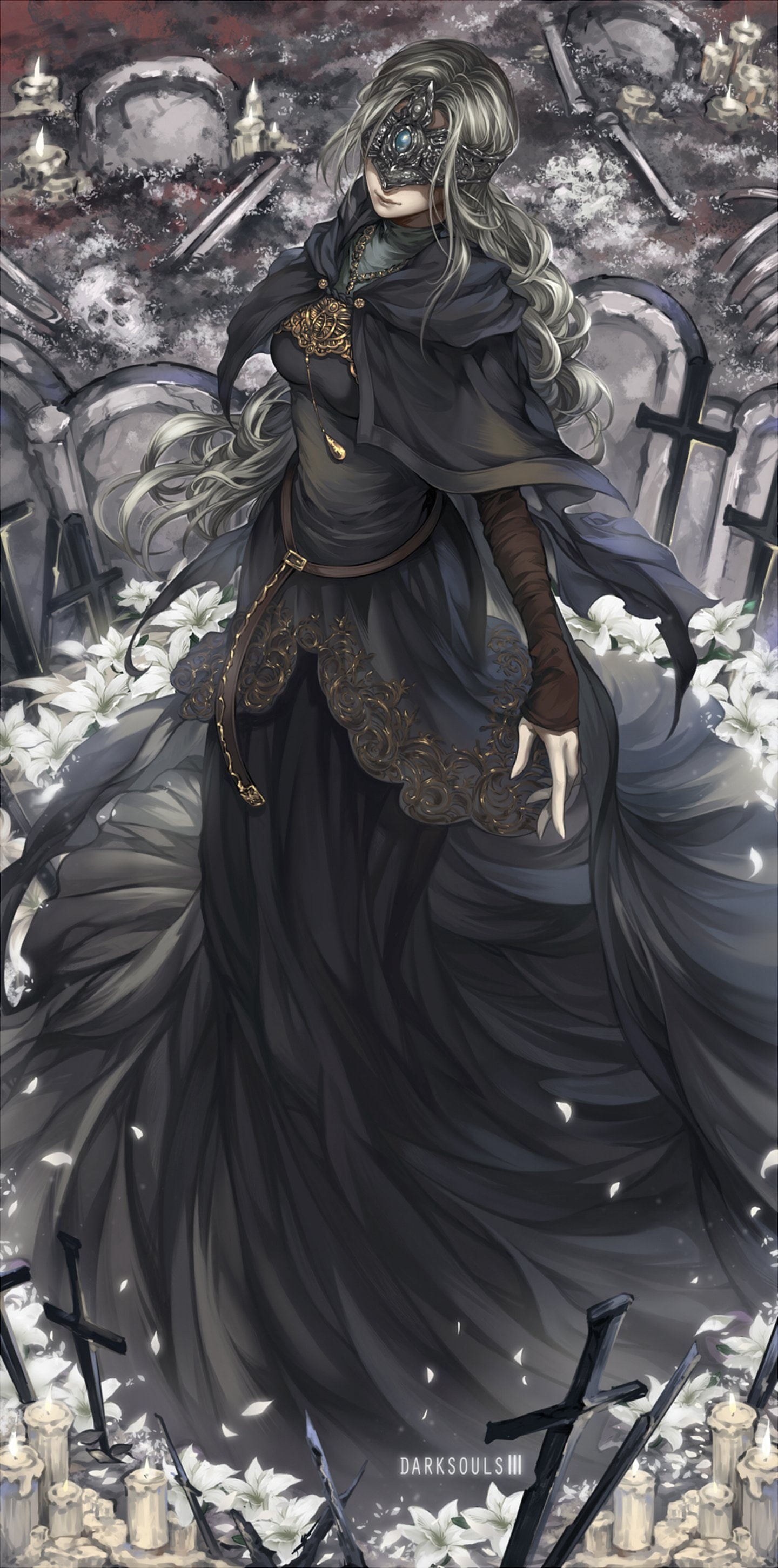 Dark, fantasy, fire, woman, dress, sword, souls, Keeper, 2K, Phone HD Wallpaper