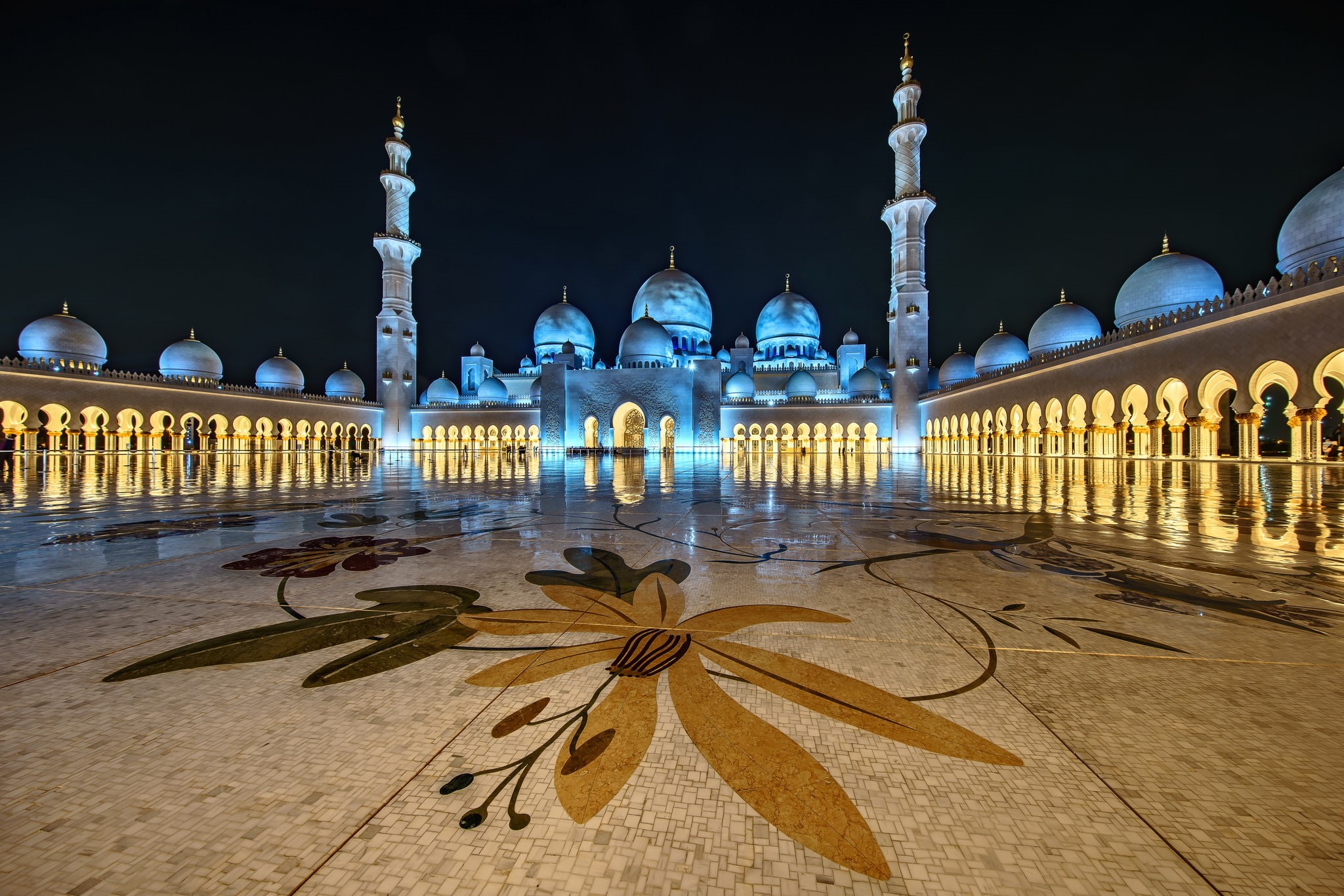 UAE, 1080P, the minaret, night, the Sheikh Zayed Grand mosque, Abu Dhabi, architecture, the dome, lights, HD Wallpaper