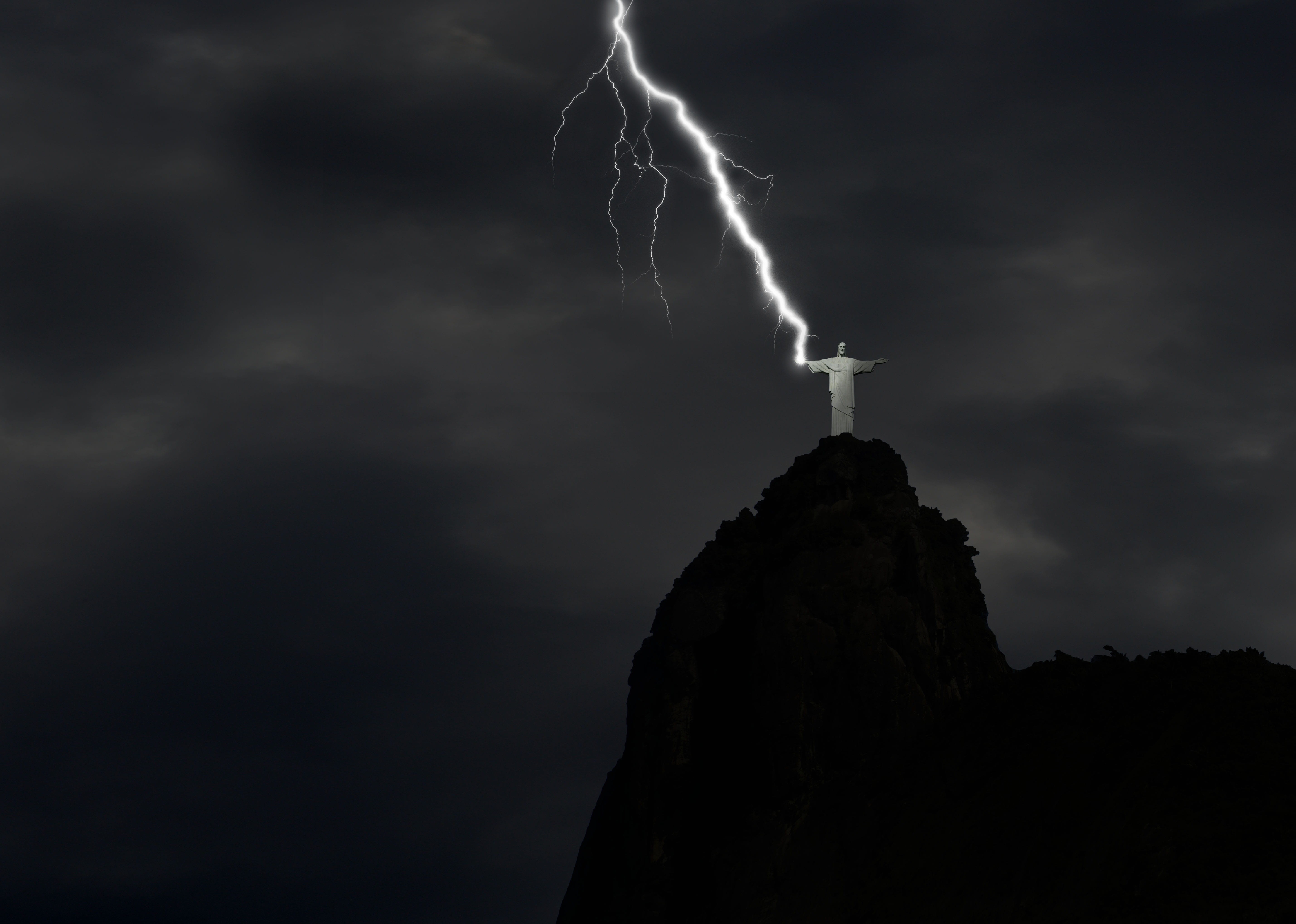 cloud - sky, warning sign, hitting, male, impact, art, communication, black, rock, light, grey, storm, rio de janeiro, solid, flash, faith, night, mountain, HD Wallpaper