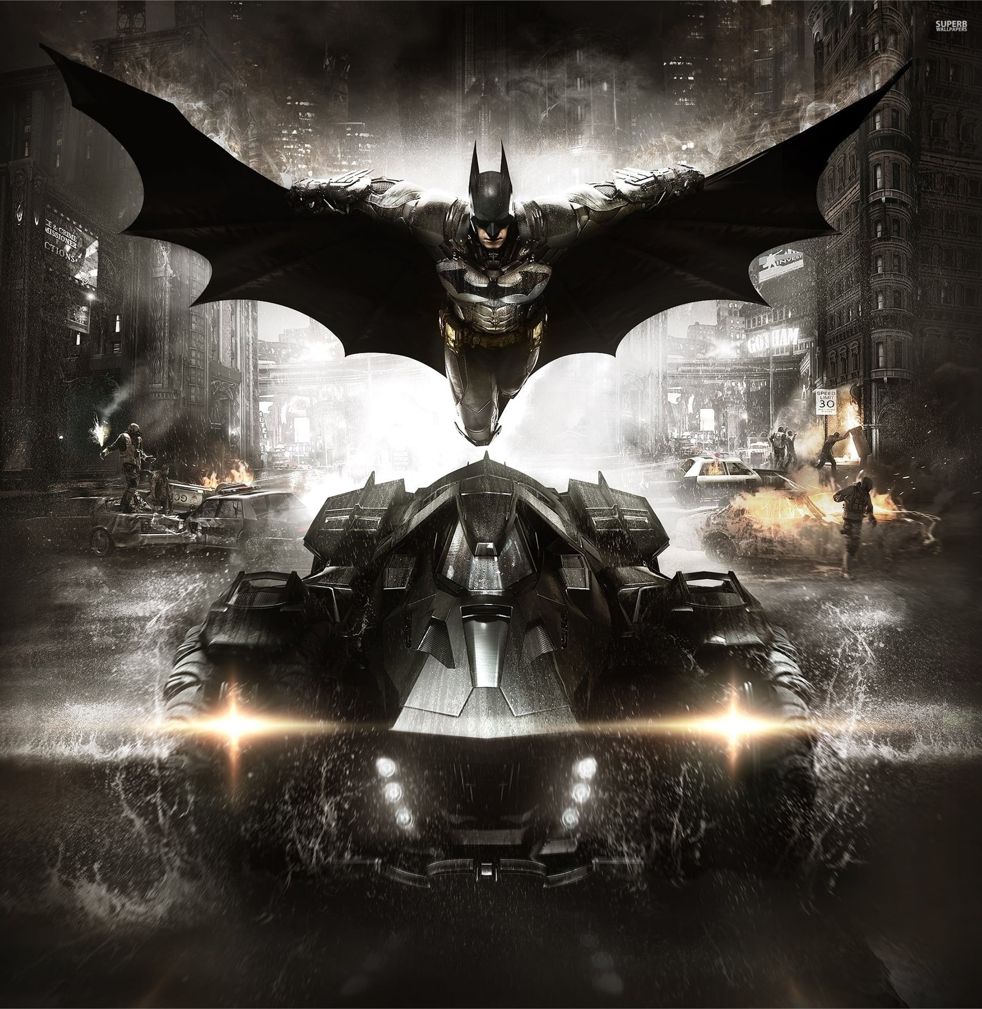 Warner Bros. Interactive Entertainment, arkham, smoke, motion, digital composite, nature, Rocksteady Studios, knight, machine, armor, mode of transportation, Phone HD Wallpaper