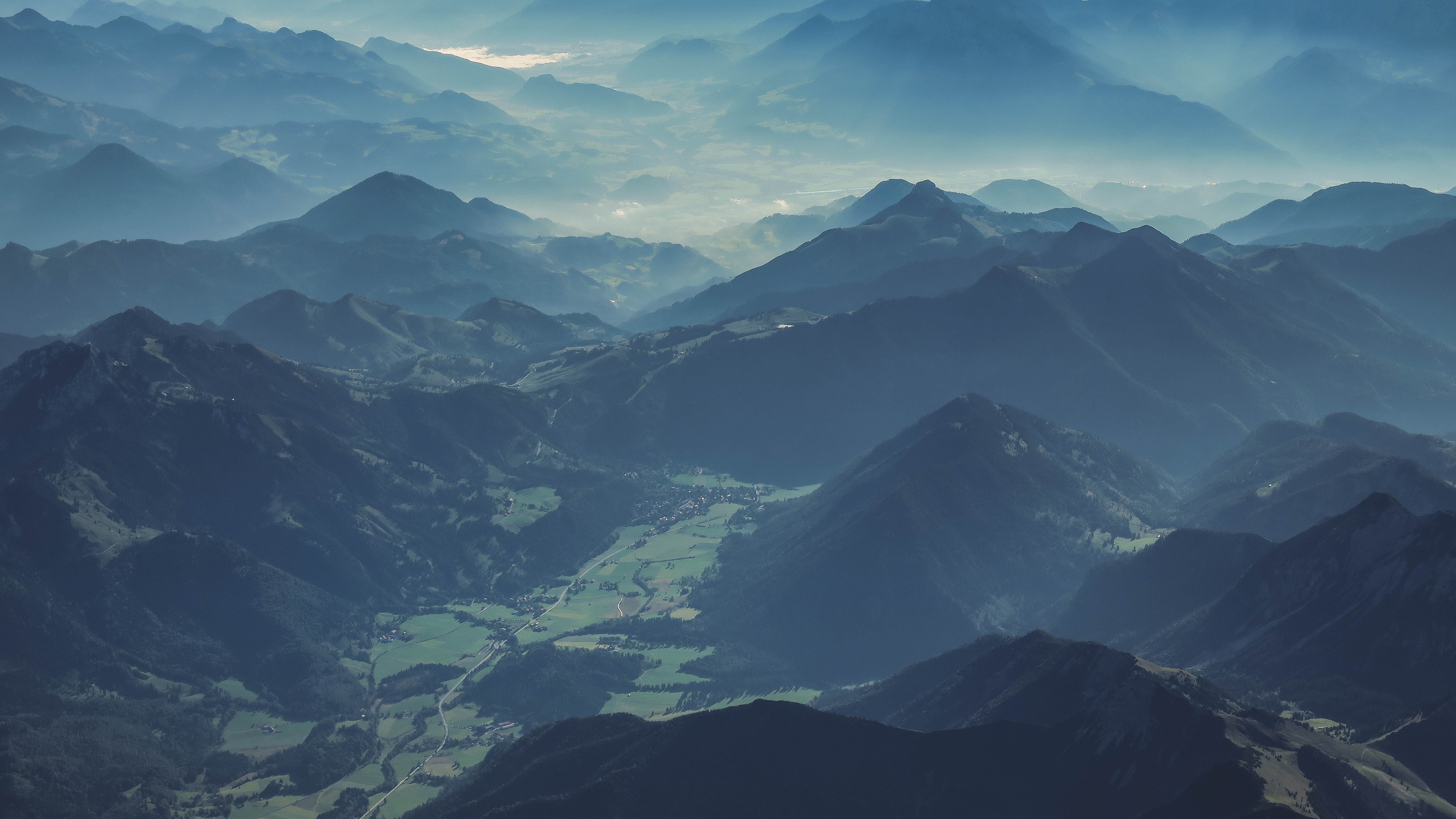 sky, Landscape, scenics, non-urban scene, scenics - nature, european Alps, tranquil scene, no People, Mountain, tranquility, fog, Morning, 5K, landscapes, HD Wallpaper