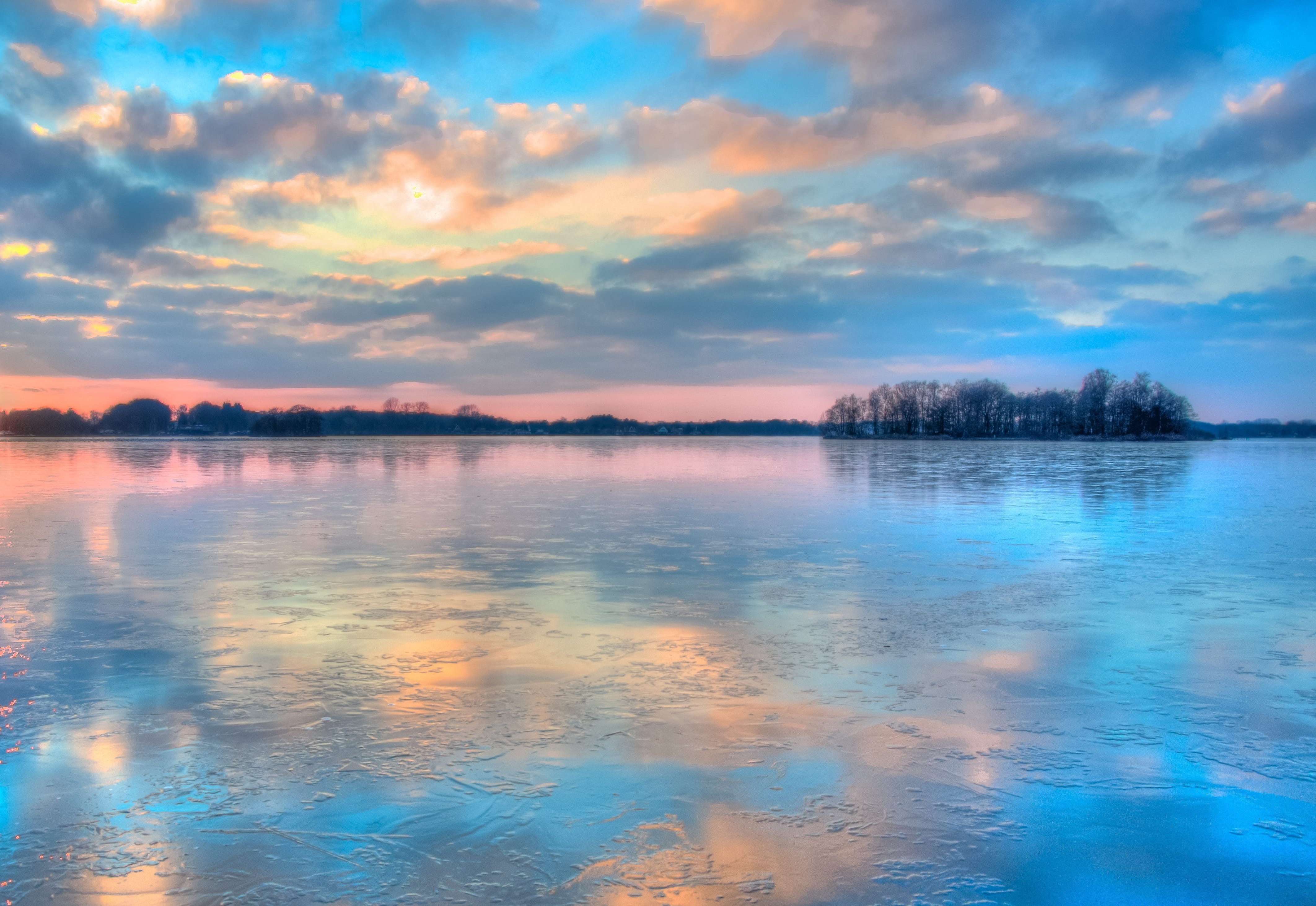 tranquility, sunlight, non-urban scene, tree, ice, hdr, blue, beauty In Nature, trees, soft, landscape, dusk, summer, scenics - nature, clouds, scenery, HD Wallpaper