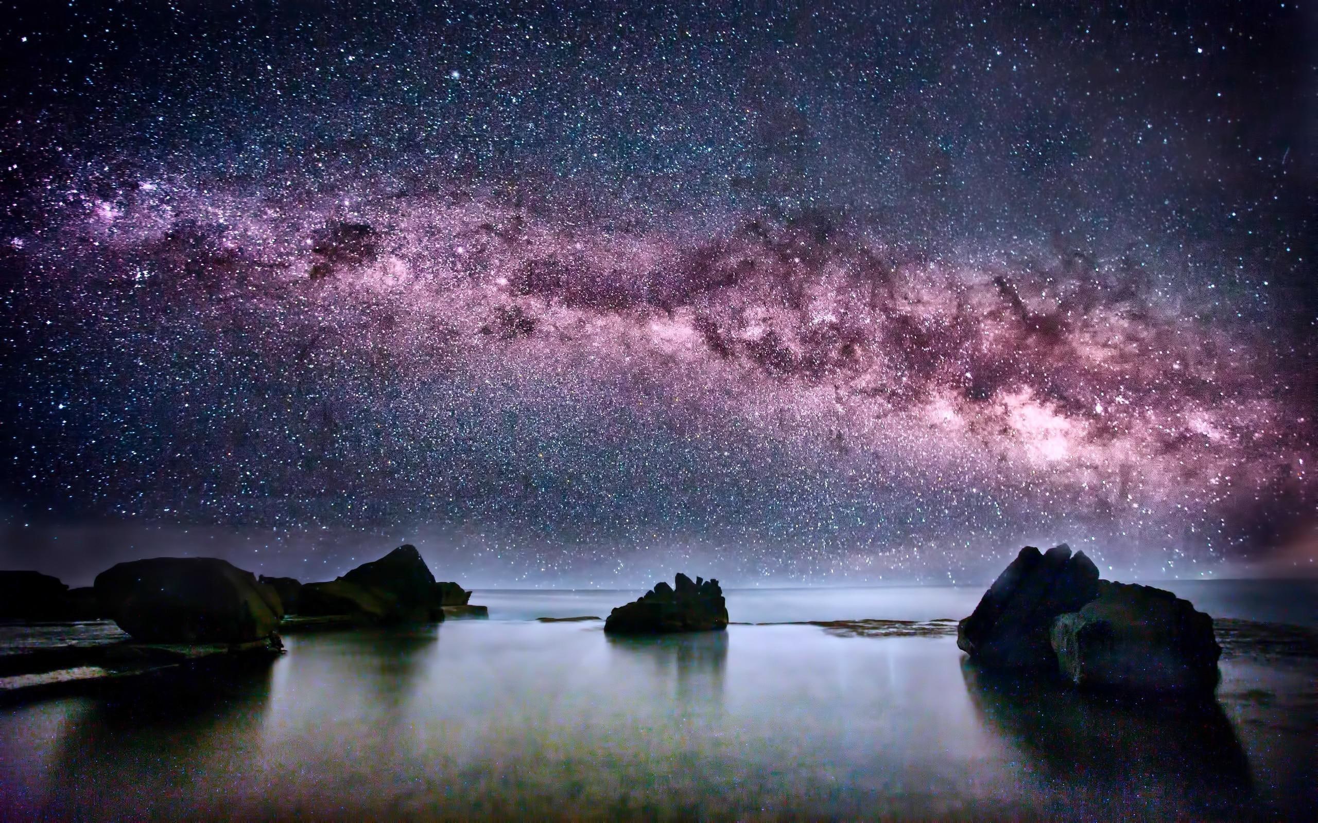 milky, star, australia, viewed, night, 2560x1600, galaxy, nature, borealis, milky way, aurora, way, purple, 2K, HD Wallpaper