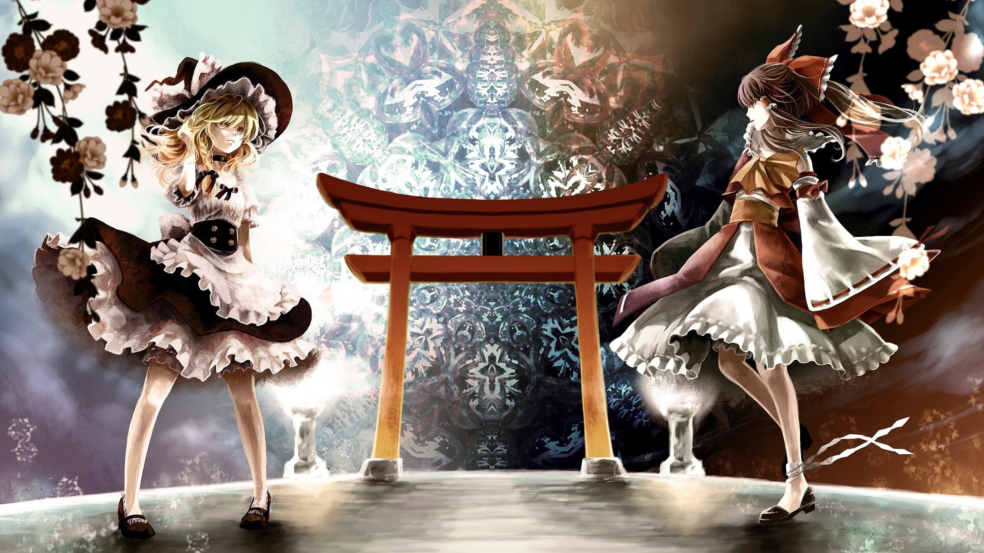 anime girls, torii, anime, 1080P, Hakurei Reimu, Touhou, HD Wallpaper