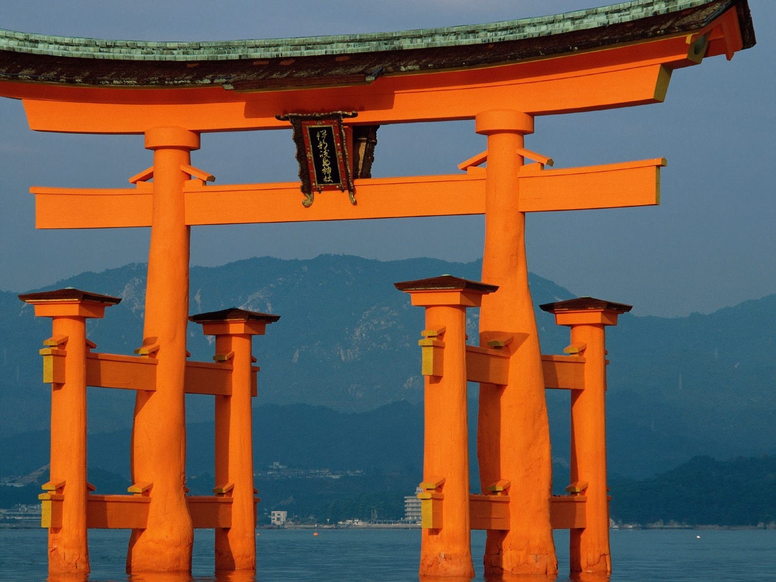 sea, orange color, architecture, Asian architecture, no people, ancient civilization, place of worship, built structure, architectural column, torii, building, HD Wallpaper
