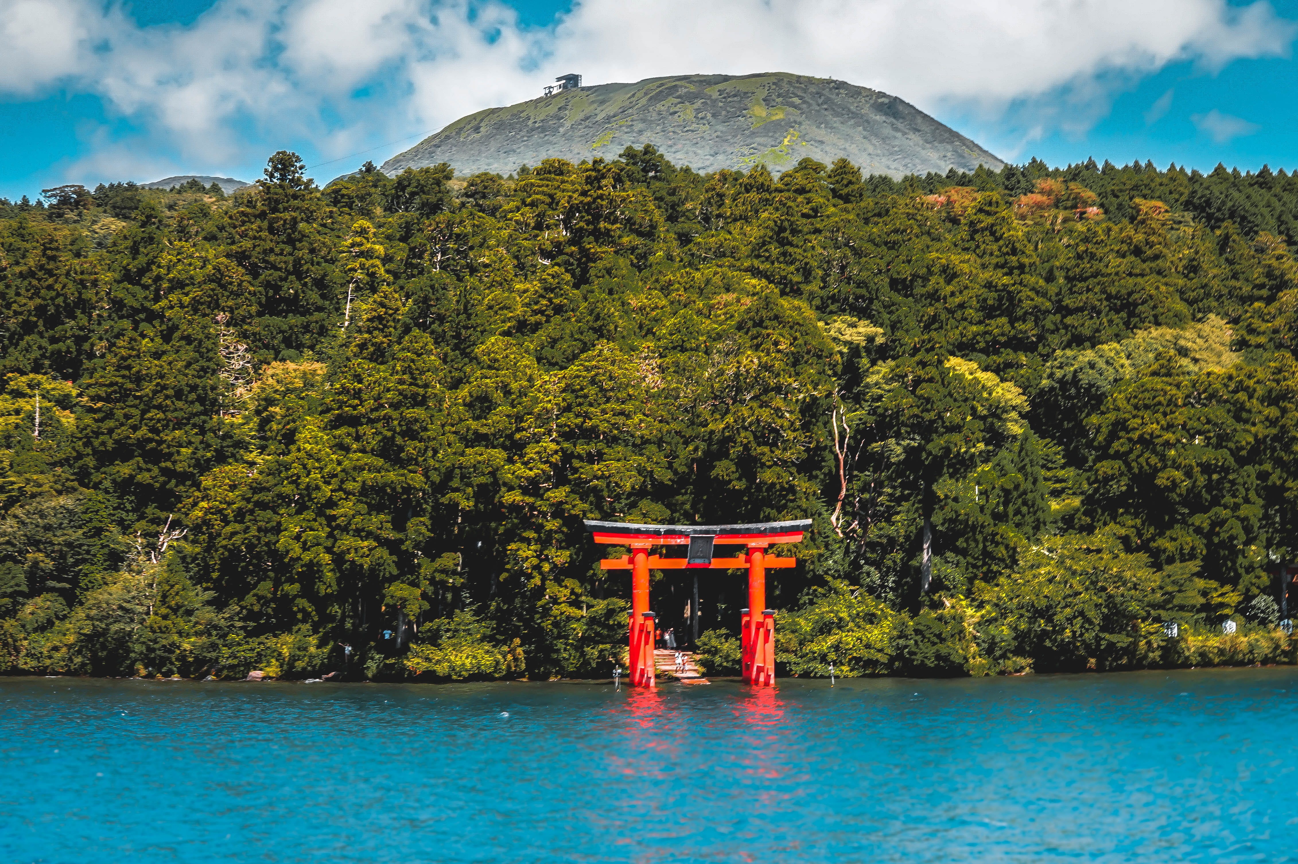 hakone-machi, no people, waterfront, water, mountain, scenics - nature, landscape, tranquil scene, belief, turquoise colored, built structure, trees, nature, HD Wallpaper