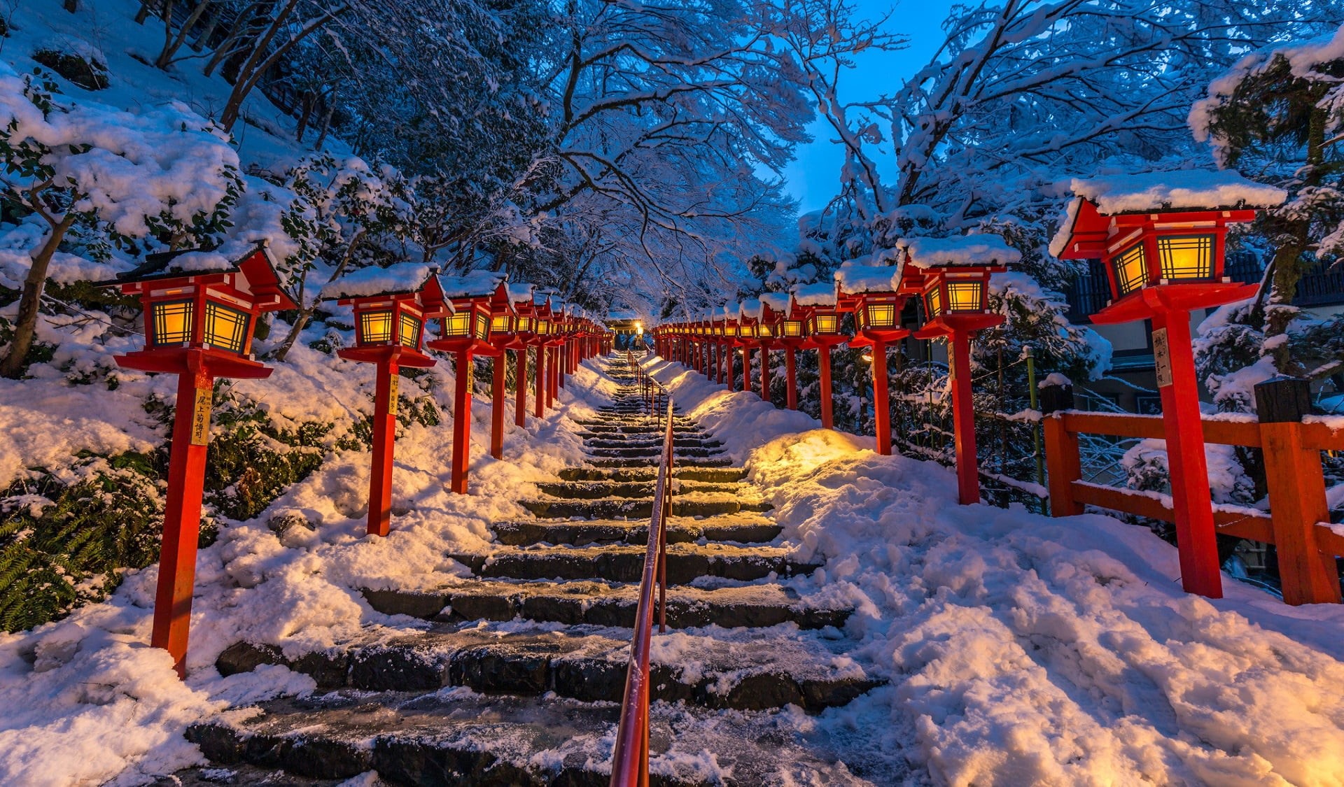 ladder, 1080P, Japan, Kyoto, Kifune shrine, lights, HD Wallpaper