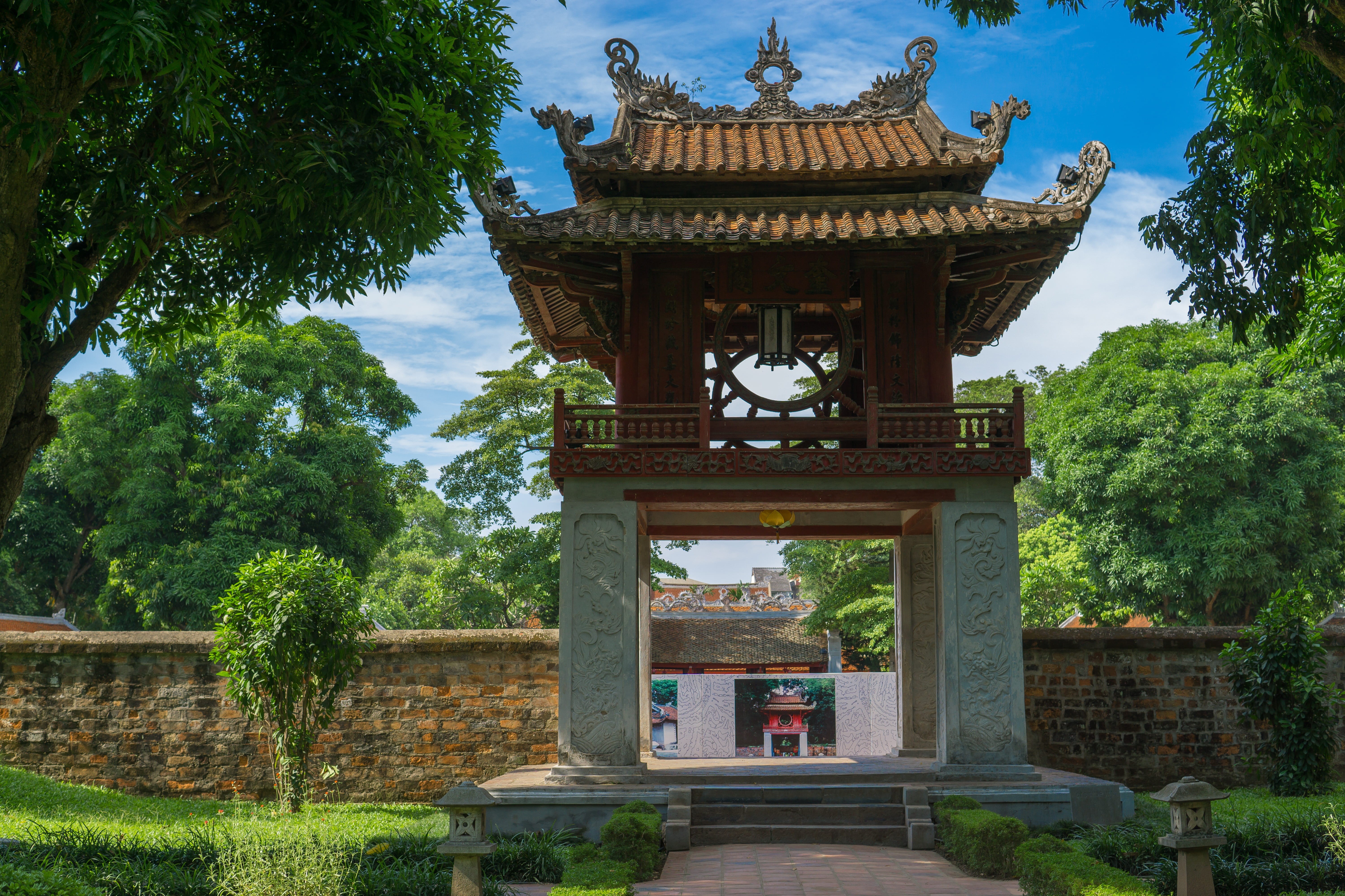 sly, university, vietnam, plant, no people, green color, built structure, travel, belief, nature, tree, architecture, 5K, religion, van mieu, blue, growth, HD Wallpaper