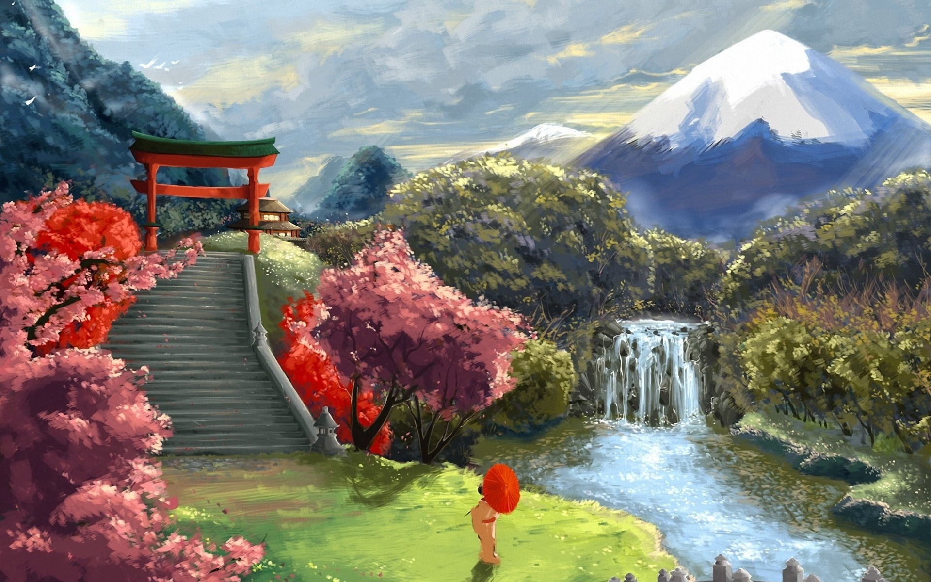 front, nature, day, water, idyllic, lake, beauty in nature, outdoors, red, Japan, mountains, travel destinations, body, painting, standing, tranquil scene, HD Wallpaper