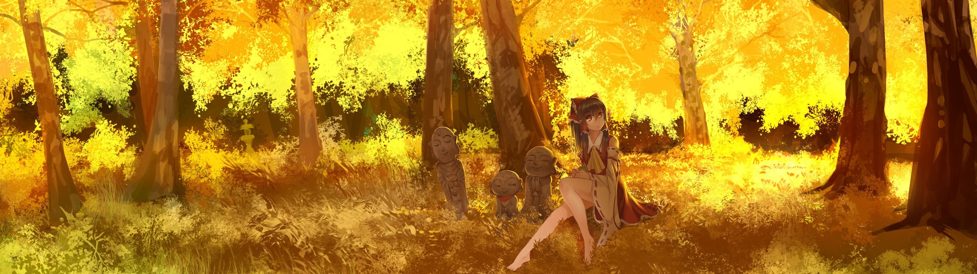 lifestyles, leisure activity, arms raised, 4K, outdoors, human arm, anime girls, day, trunk, plant, women, one person, tree, growth, land, forest, three quarter length, HD Wallpaper