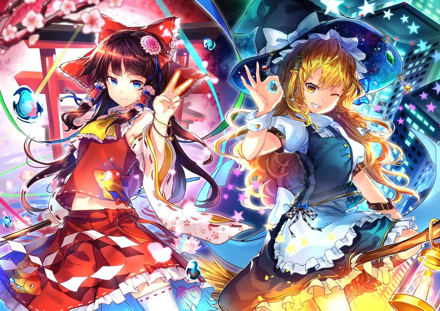 Hakurei Reimu, Kirisame Marisa, anime, 720P, Touhou, HD Wallpaper