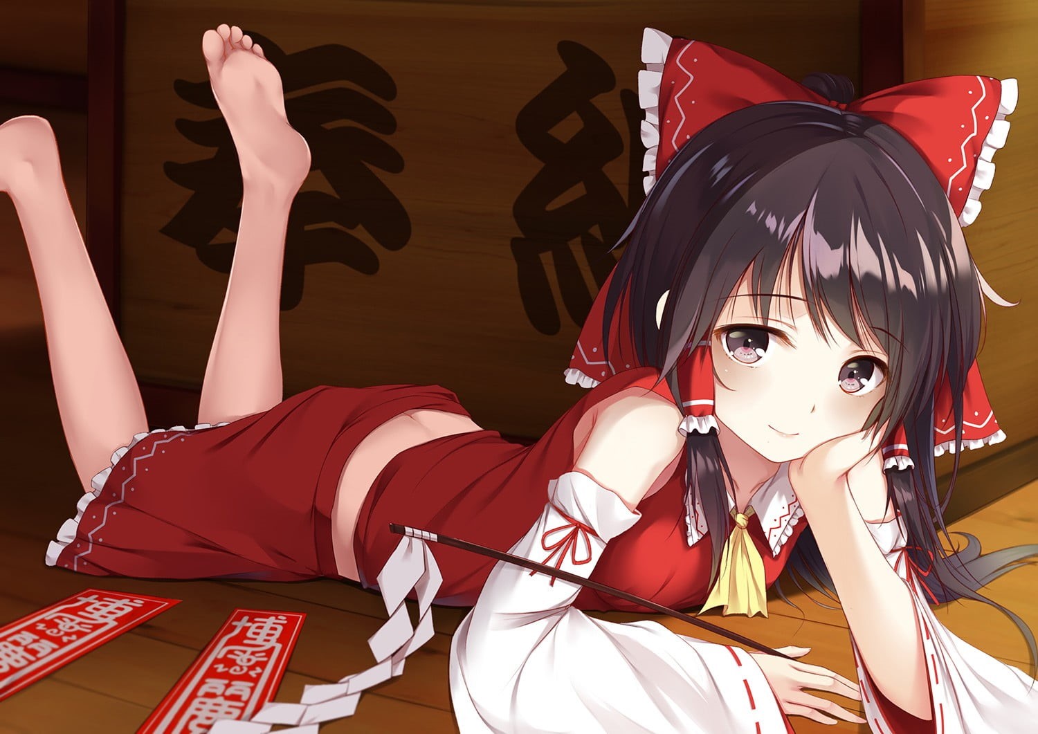 female, sunlight, red, Hakurei Reimu, representation, cleavage, festival, character, day, real people, costume, anime, Japanese clothes, celebration, childhood, HD Wallpaper