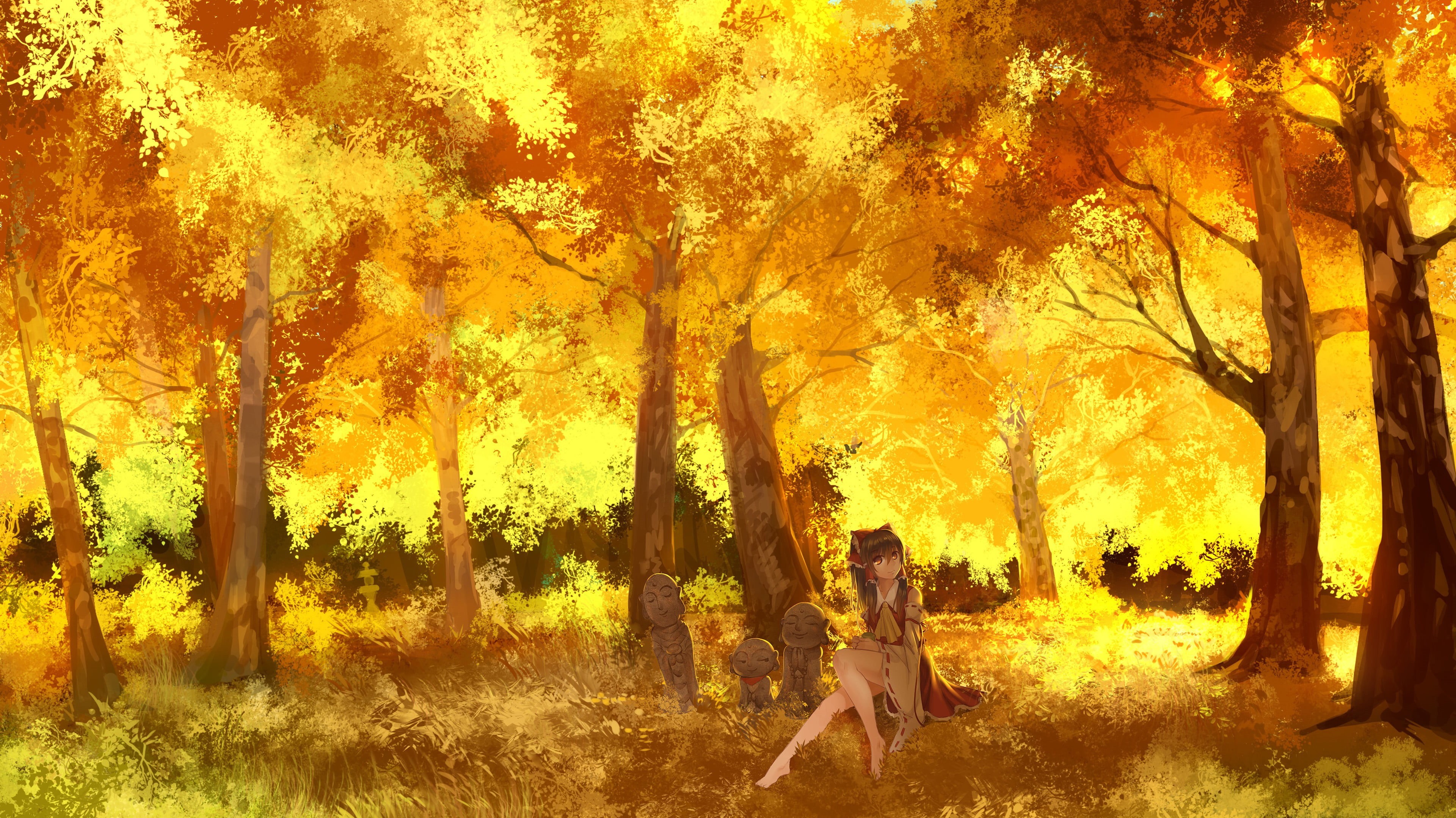 character, 4K, woman, beautiful woman, fashion, anime, nature, leisure activity, Touhou, outdoors, near, yellow, lifestyles, beauty in nature, young adult, HD Wallpaper