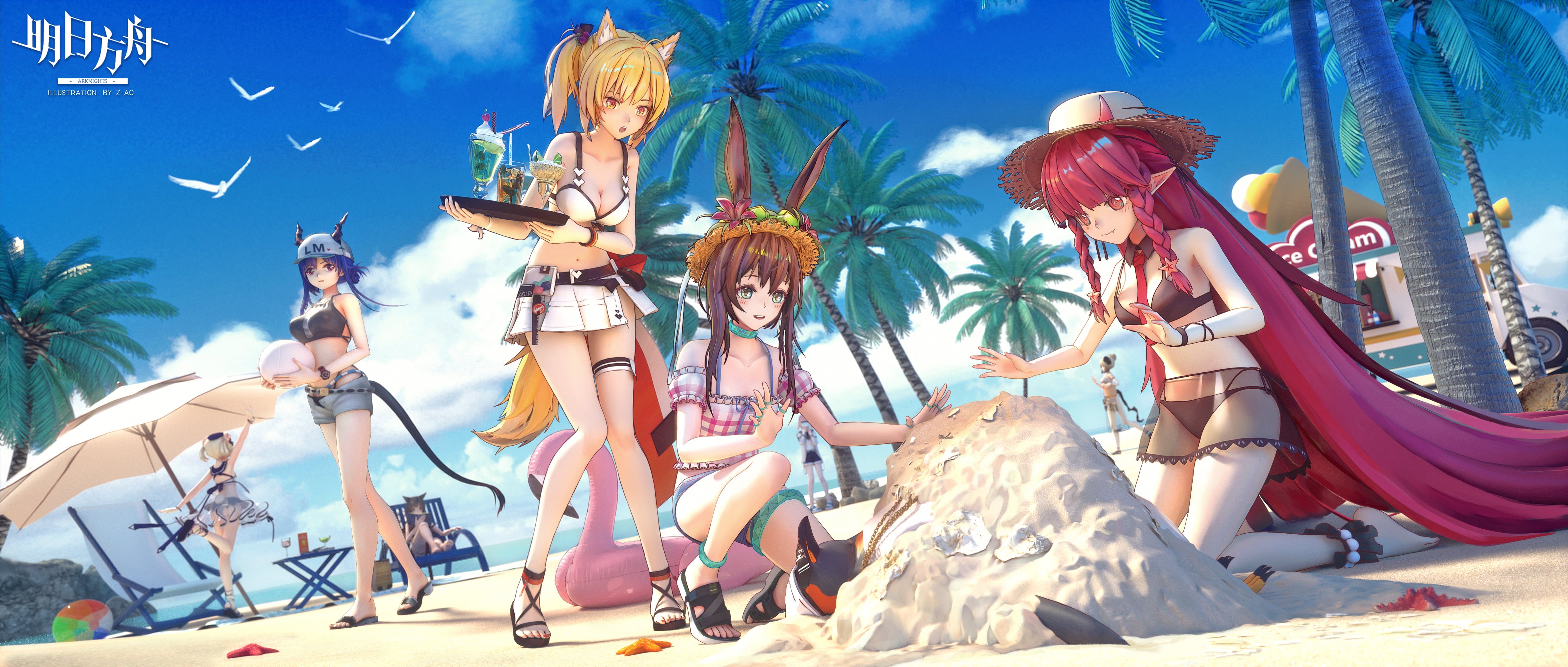 Arknights, anime, 4K, Chen (Arknights), Amiya (Arknights), Z-AO, anime girls, HD Wallpaper