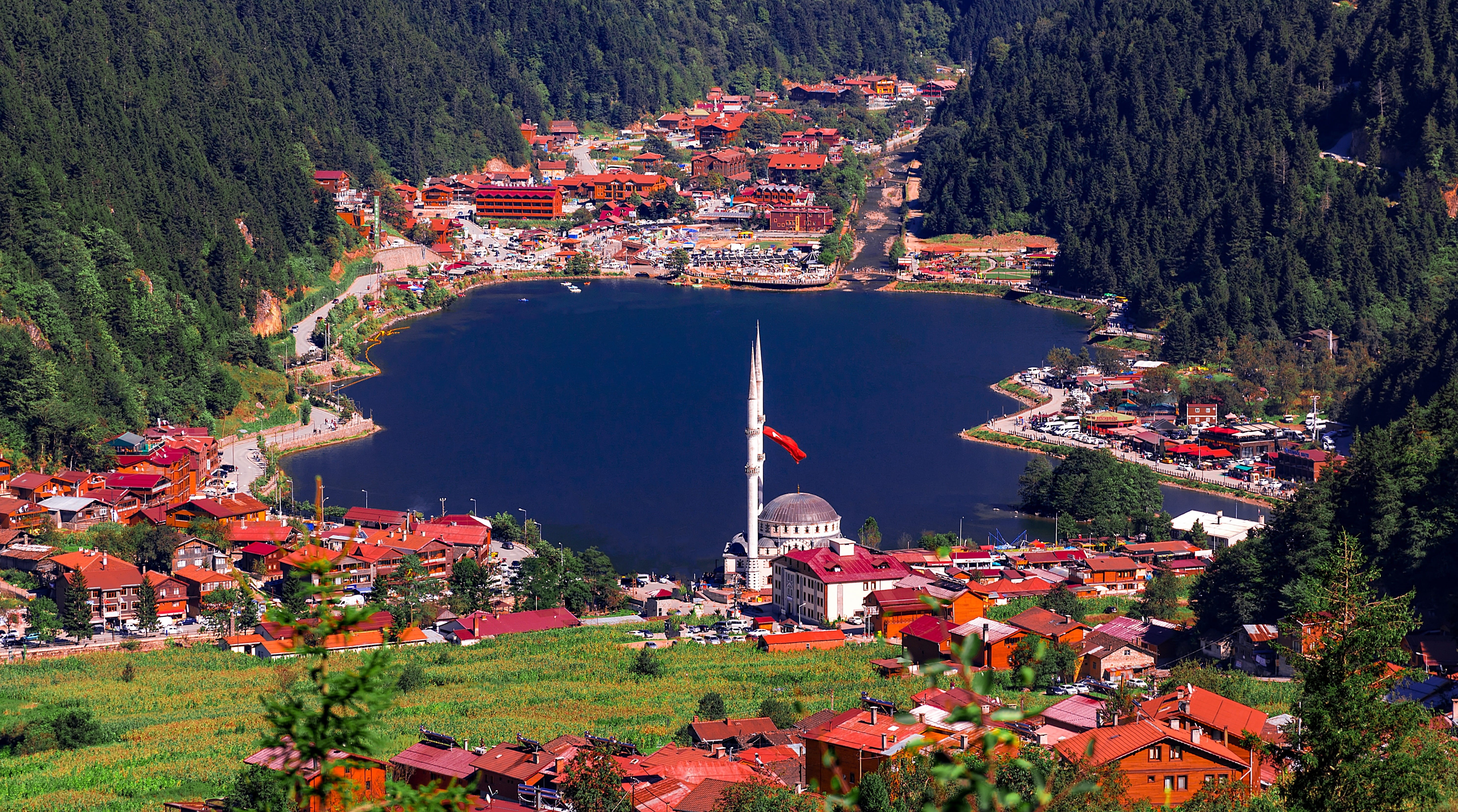 high angle view, place of worship, 5K, day, religion, building, long lake, outdoors, belief, nature, lacquer, caykara, cami, land, blacksea, mosque, plant, HD Wallpaper