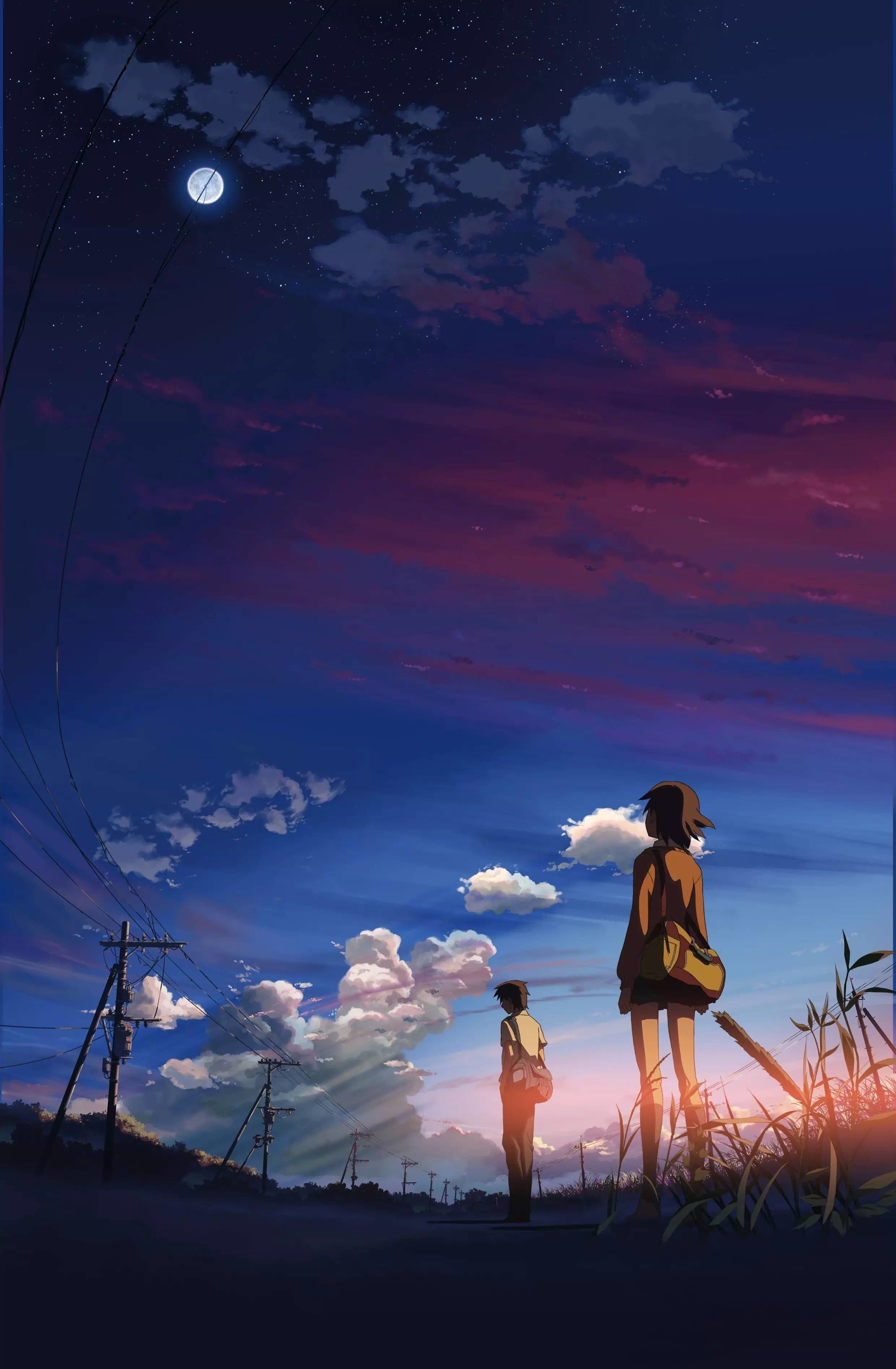 two people, moon, dusk, women, nature, togetherness, cloud - sky, arts culture and entertainment, side view, illustration, adult, beauty in nature, silhouette, Phone HD Wallpaper