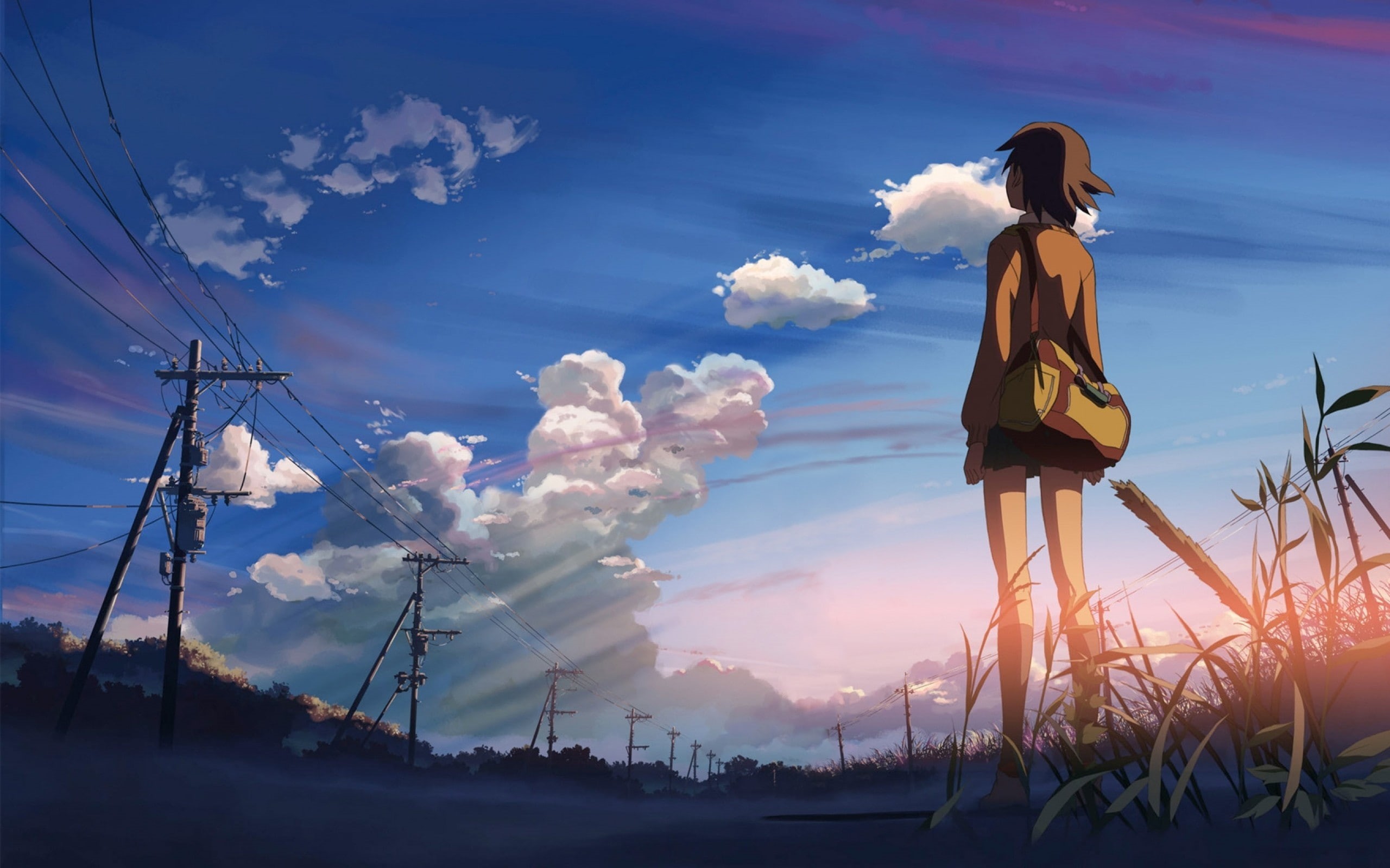 real people, hairstyle, sky, plant, leisure activity, electricity, built structure, day, architecture, one person, sunlight, flowering plant, Makoto Shinkai, HD Wallpaper